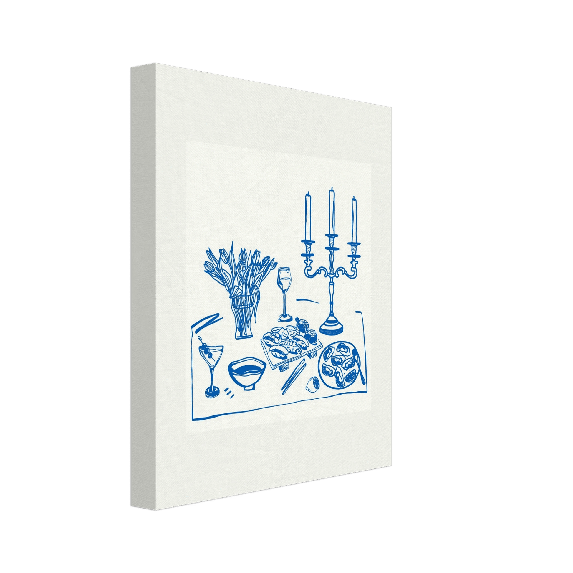 Fine Dining Table Print | Blue Line Art Kitchen Wall Art | Elegant Dining Room Poster - Evergreen Posters