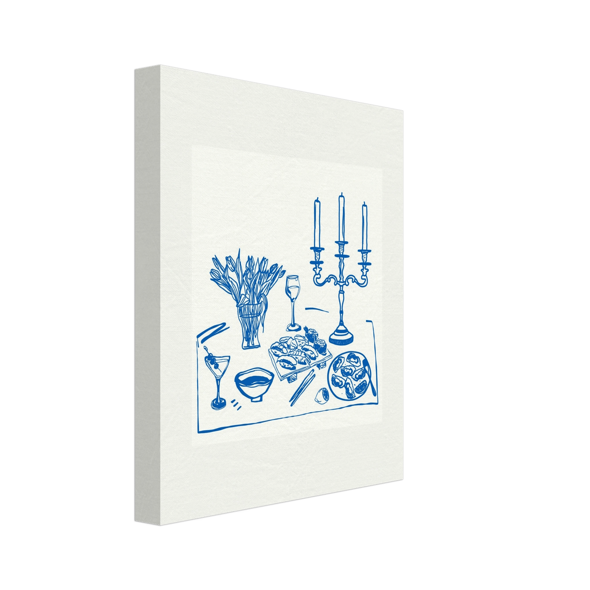 Fine Dining Table Print | Blue Line Art Kitchen Wall Art | Elegant Dining Room Poster - Evergreen Posters