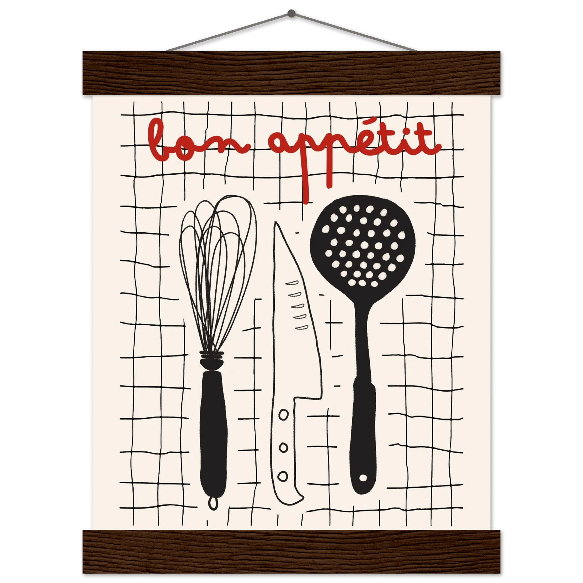 Bon Appétit French Kitchen Print | Bold Black Red Wall Art Poster - Evergreen Posters
