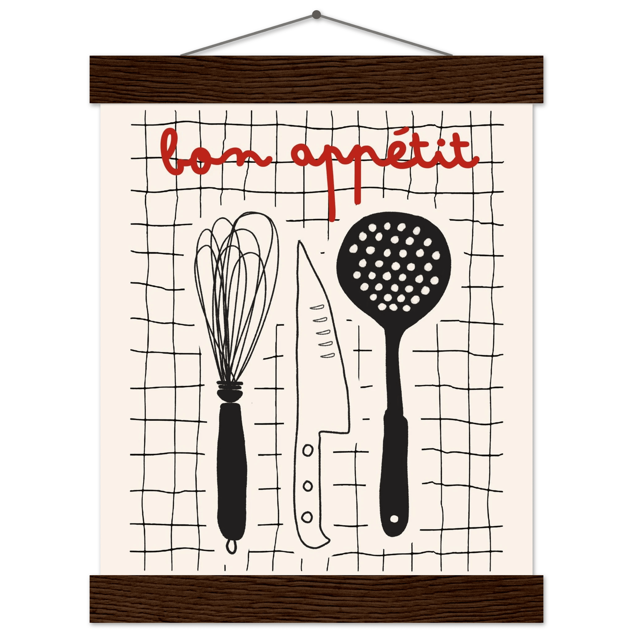 Bon Appétit French Kitchen Print | Bold Black Red Wall Art Poster - Evergreen Posters