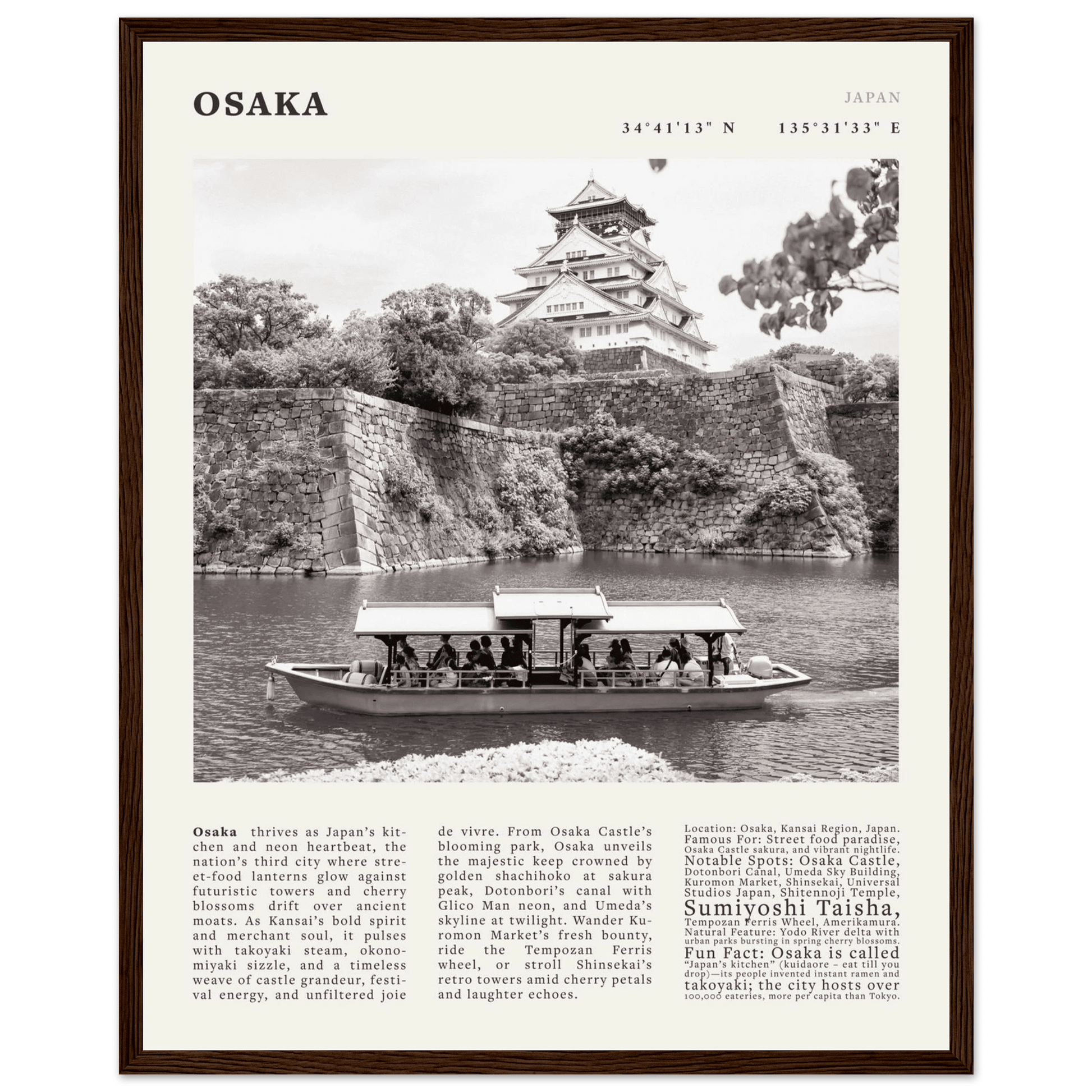 Osaka Poster Black and White – Vintage Osaka Castle Cherry Blossom Print (Digital & Printed Options) - Evergreen Posters
