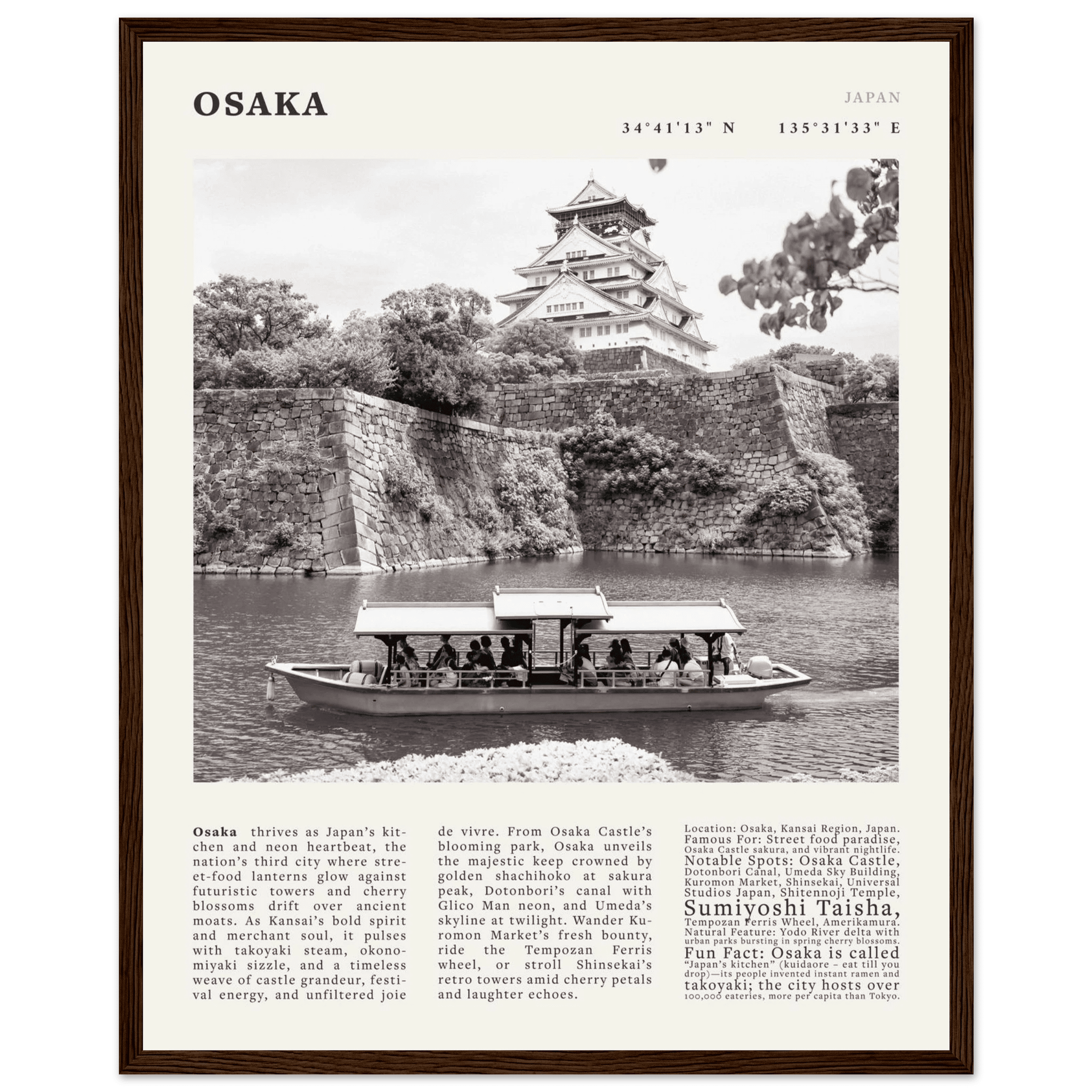 Osaka Poster Black and White – Vintage Osaka Castle Cherry Blossom Print (Digital & Printed Options) - Evergreen Posters