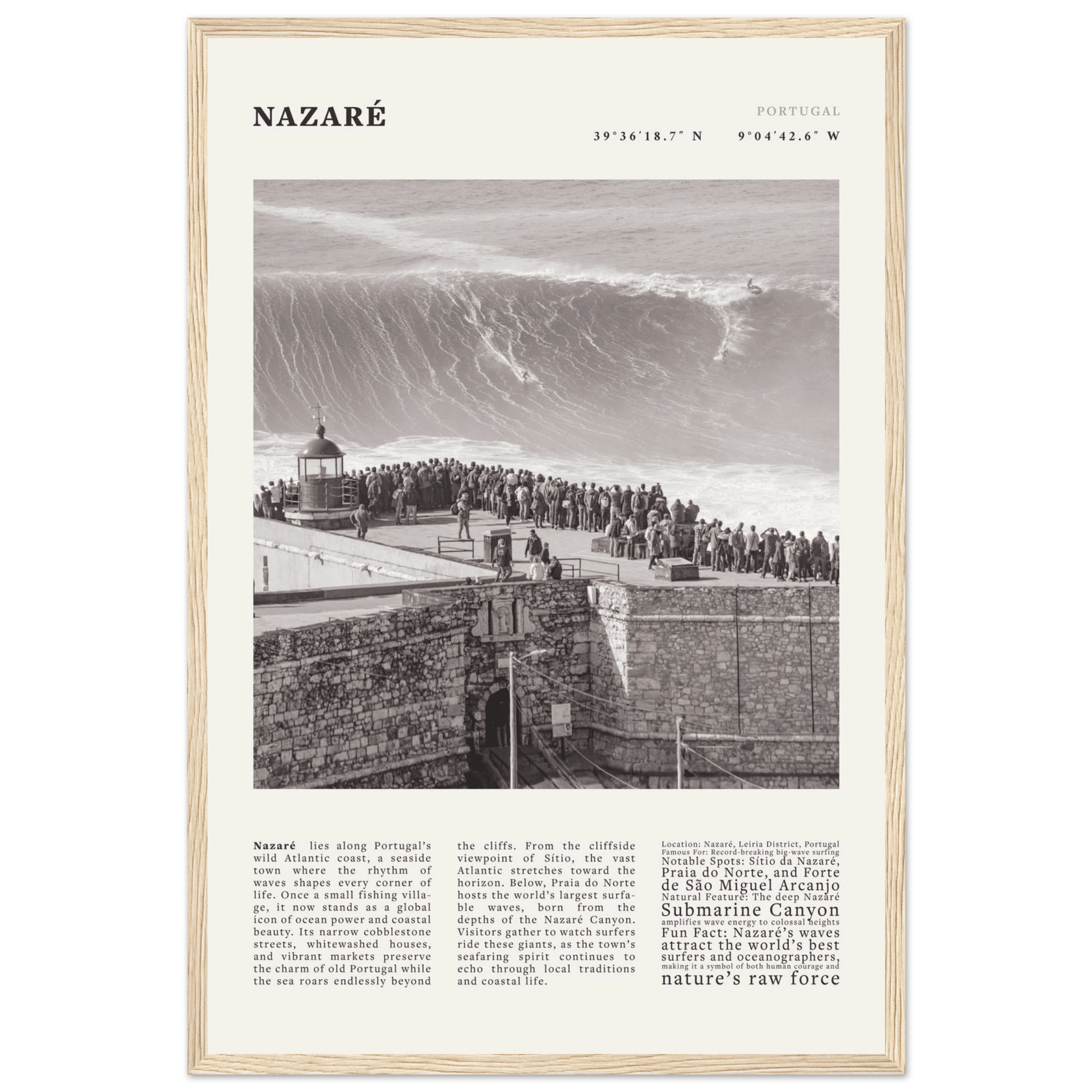 Nazaré Portugal Poster Black and White – Vintage Big Waves Surf Print (Digital & Printed Options) - Evergreen Posters