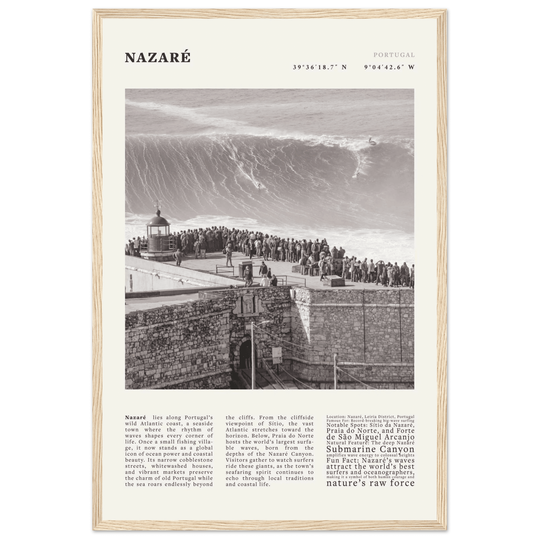Nazaré Portugal Poster Black and White – Vintage Big Waves Surf Print (Digital & Printed Options) - Evergreen Posters