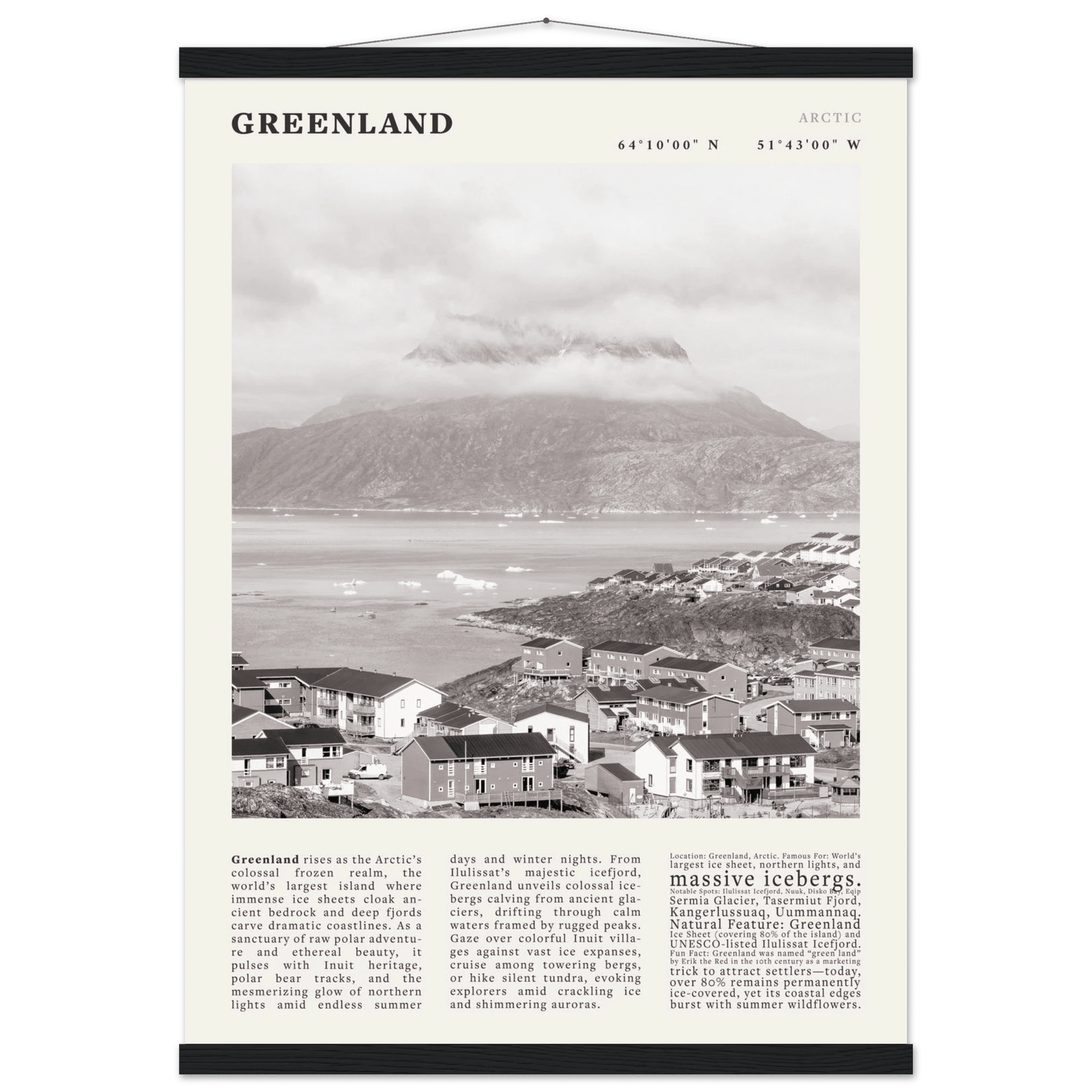 Greenland Poster Black and White – Vintage Arctic Fjord Landscape Print (Digital & Printed Options) - Evergreen Posters