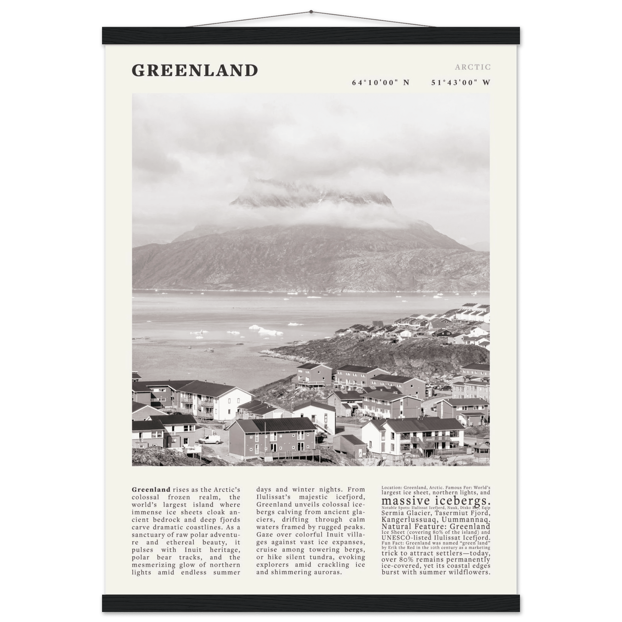 Greenland Poster Black and White – Vintage Arctic Fjord Landscape Print (Digital & Printed Options) - Evergreen Posters