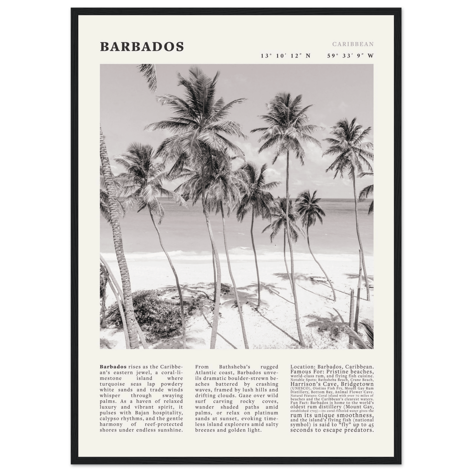 Barbados Poster Black and White – Vintage Caribbean Palm Beach Print (Digital & Printed Options) - Evergreen Posters