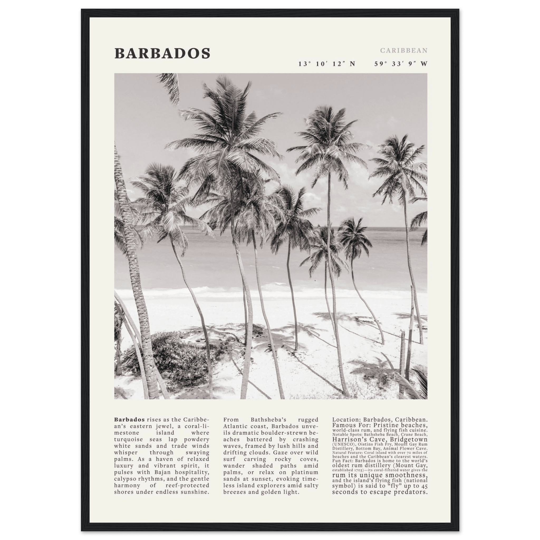 Barbados Poster Black and White – Vintage Caribbean Palm Beach Print (Digital & Printed Options) - Evergreen Posters