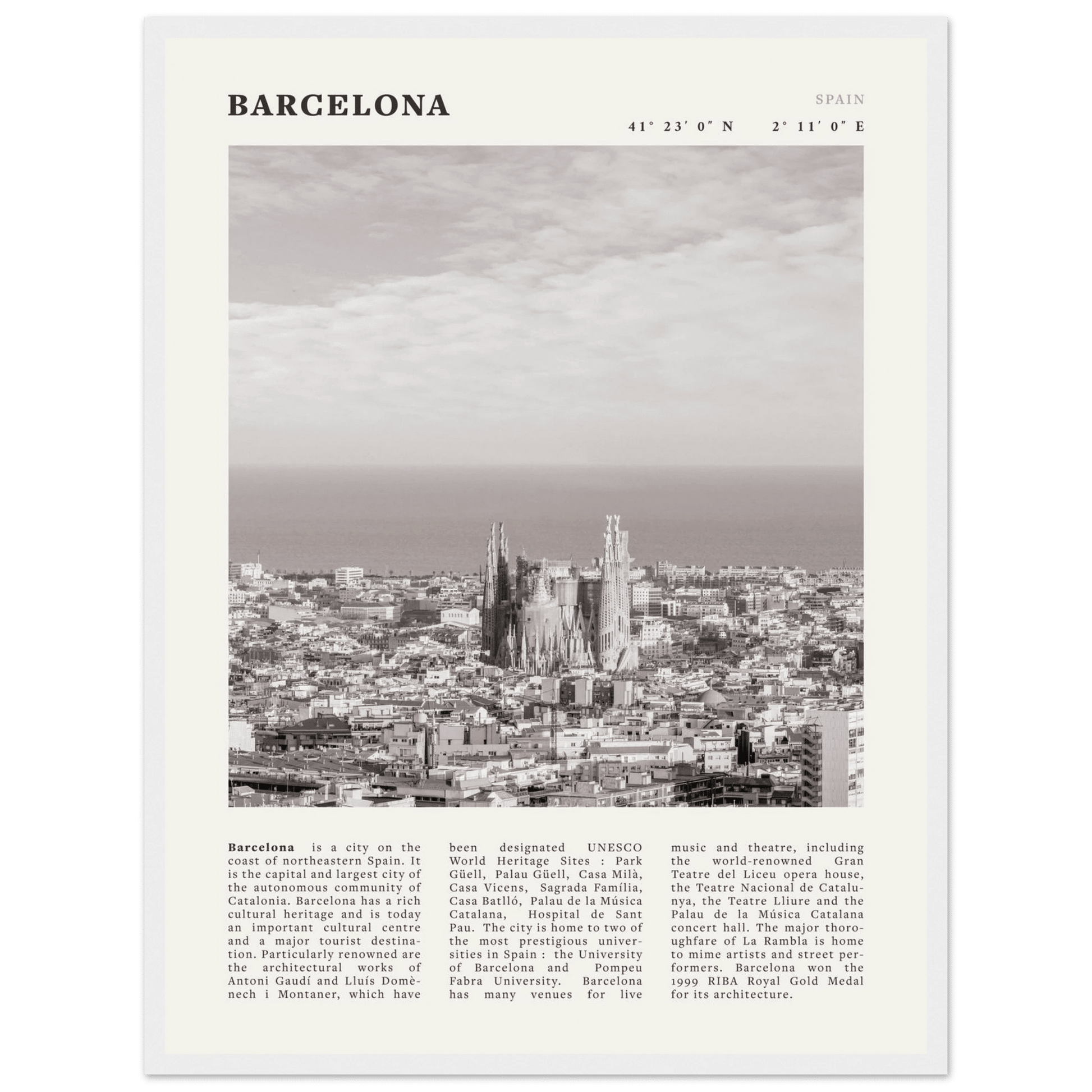 Barcelona Poster | Black & White Sagrada Familia Wall Art | Spain Travel Print - Evergreen Posters