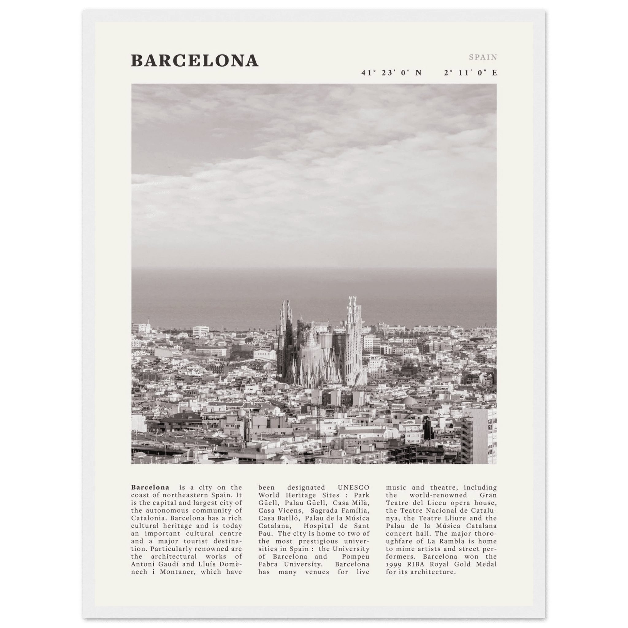Barcelona Poster | Black & White Sagrada Familia Wall Art | Spain Travel Print - Evergreen Posters
