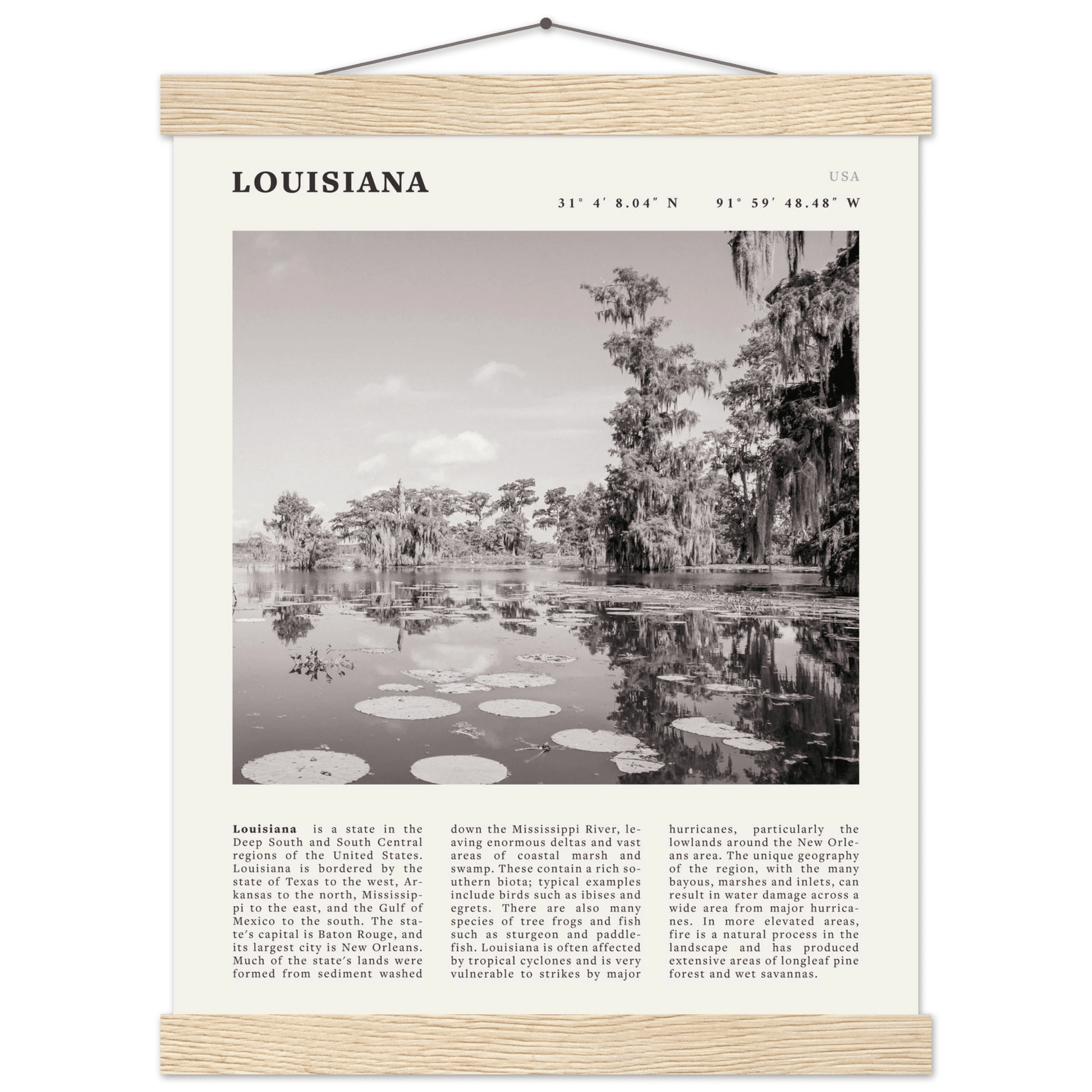 Louisiana Poster | Black & White Bayou Wall Art | Southern USA Travel Print Decor - Evergreen Posters