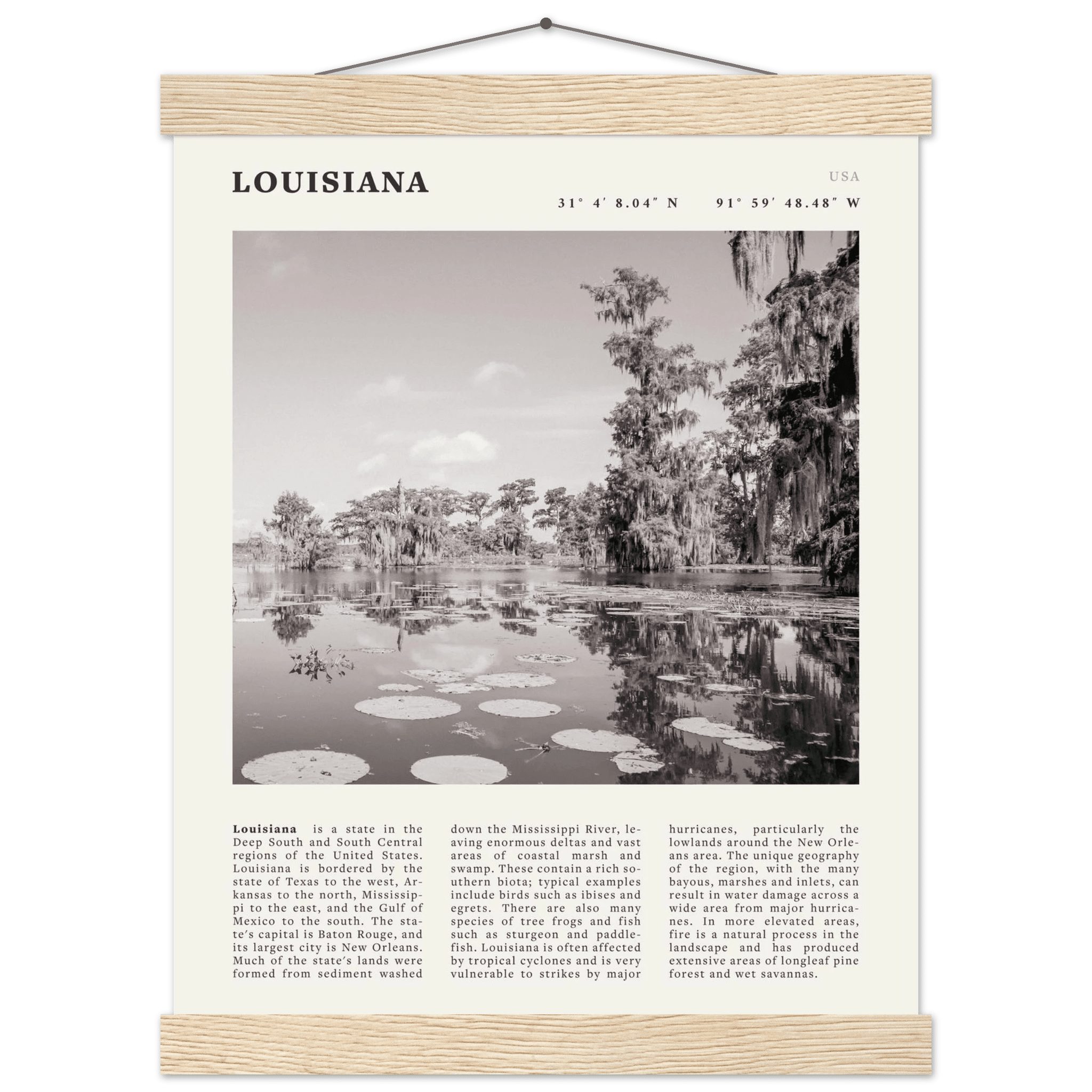 Louisiana Poster | Black & White Bayou Wall Art | Southern USA Travel Print Decor - Evergreen Posters
