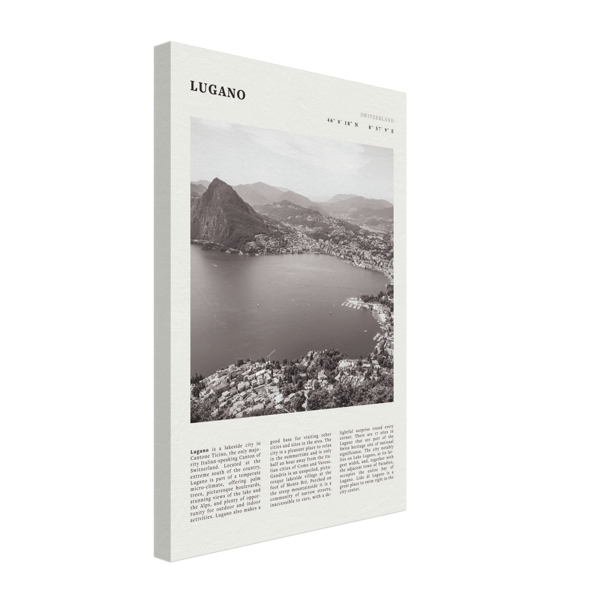 Lugano Poster | Black & White Swiss Lake Wall Art | Switzerland Travel Print - Evergreen Posters