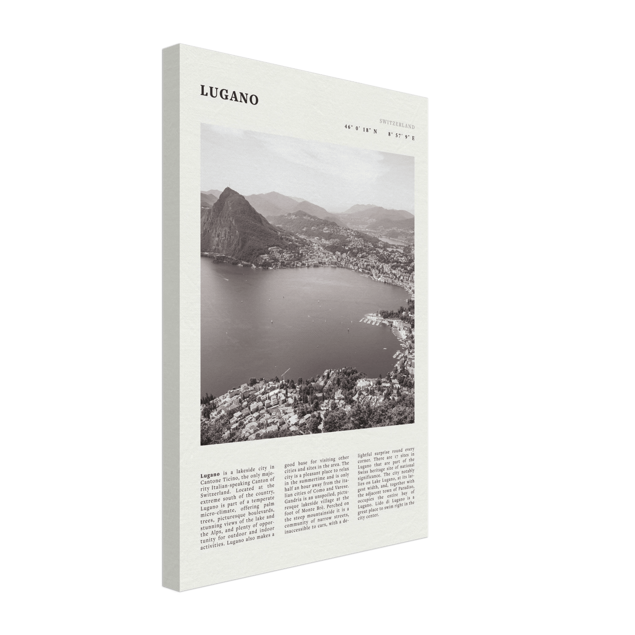Lugano Poster | Black & White Swiss Lake Wall Art | Switzerland Travel Print - Evergreen Posters
