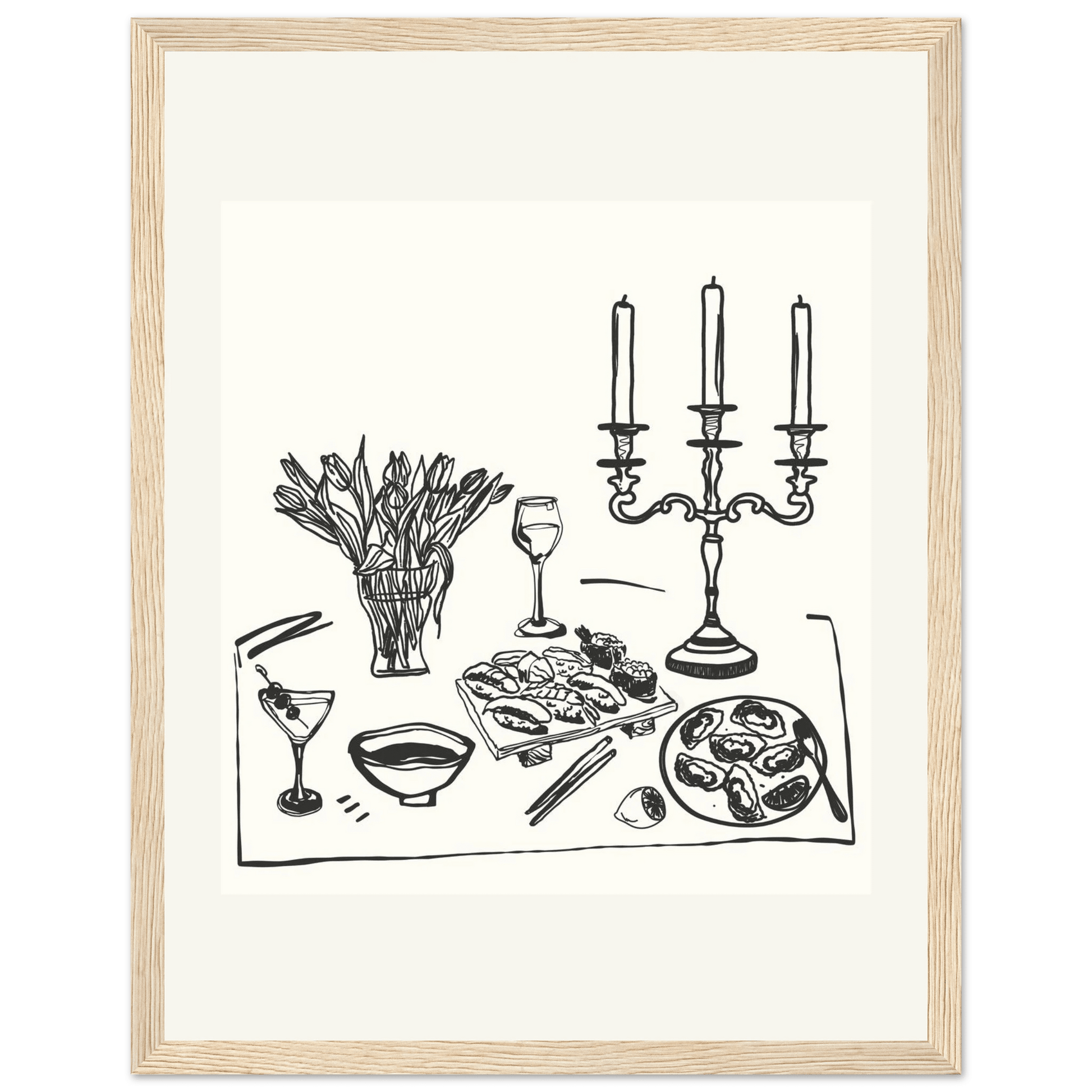 Fine Dining Table Print | Black Line Art Kitchen Wall Art | Elegant Dining Room Poster - Evergreen Posters