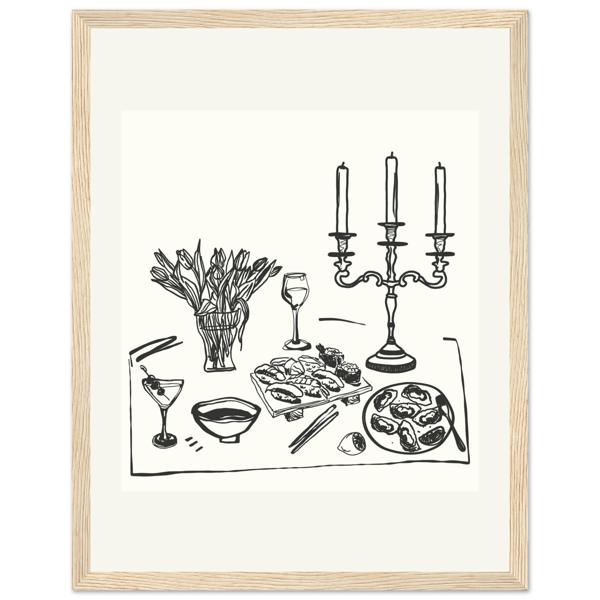 Fine Dining Table Print | Black Line Art Kitchen Wall Art | Elegant Dining Room Poster - Evergreen Posters