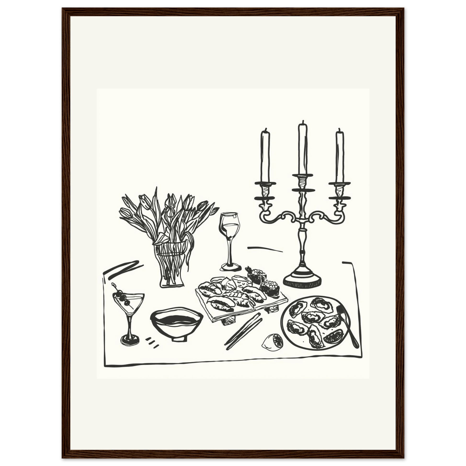 Fine Dining Table Print | Black Line Art Kitchen Wall Art | Elegant Dining Room Poster - Evergreen Posters