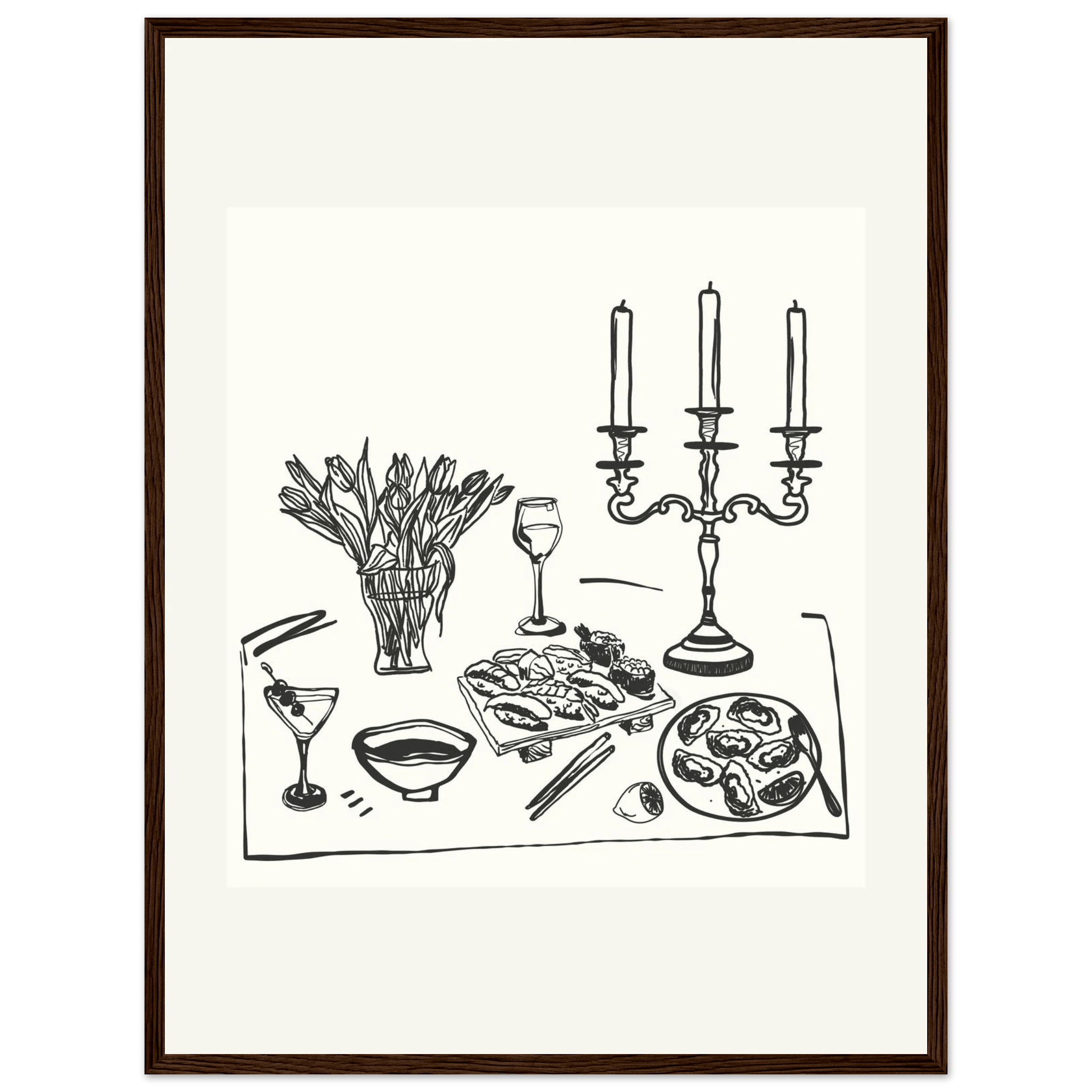 Fine Dining Table Print | Black Line Art Kitchen Wall Art | Elegant Dining Room Poster - Evergreen Posters