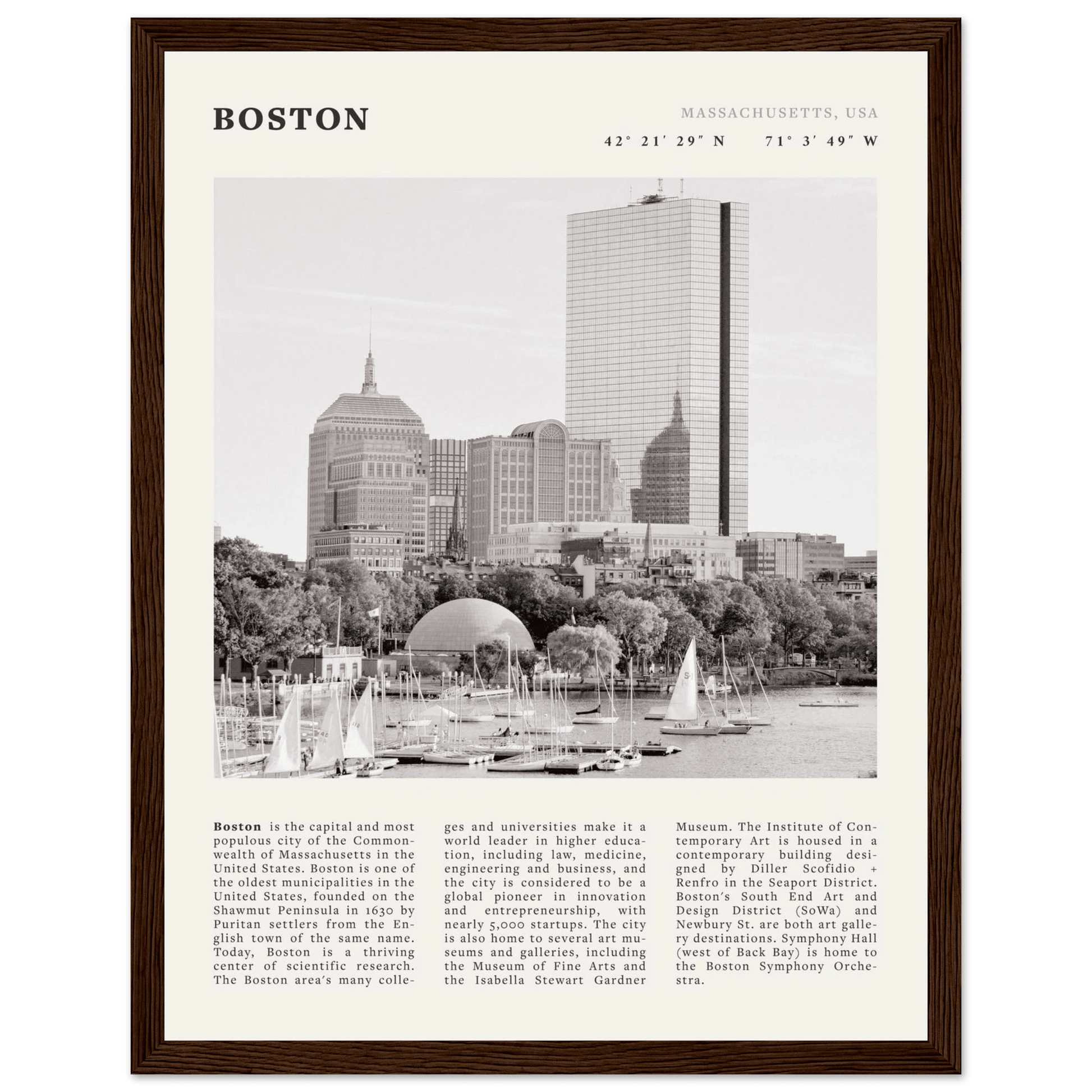 Boston Poster | Black & White Charles River Skyline Wall Art | Massachusetts Print - Evergreen Posters