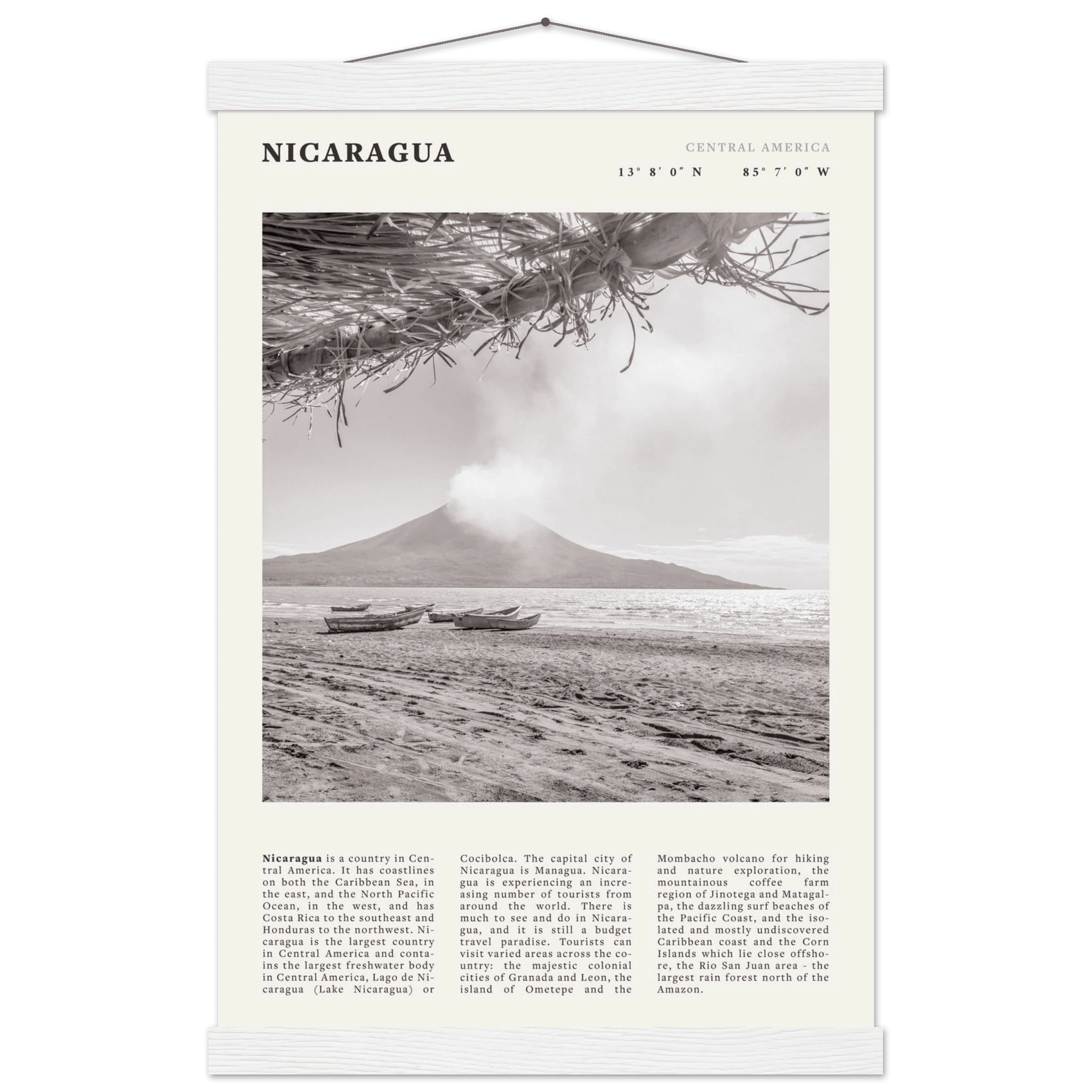 Nicaragua Poster | Black & White Volcano Wall Art | Central America Travel Print - Evergreen Posters