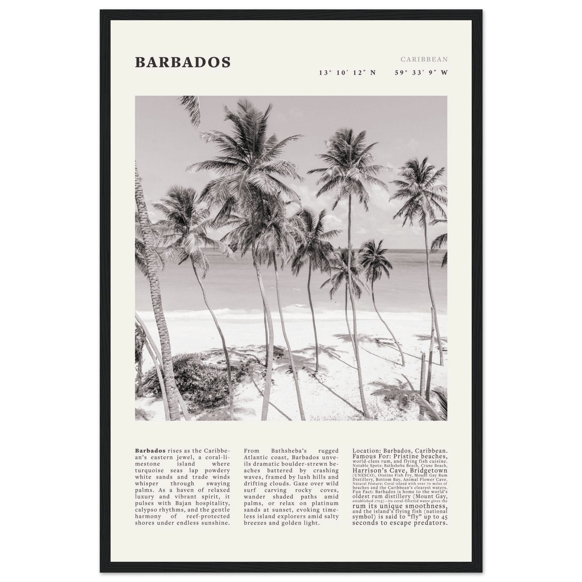 Barbados Poster Black and White – Vintage Caribbean Palm Beach Print (Digital & Printed Options) - Evergreen Posters