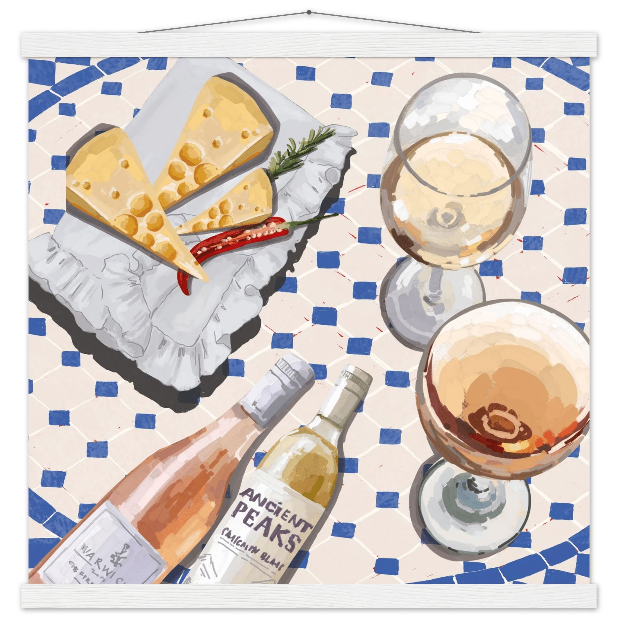 Wine & Cheese Poster | Food Wall Art | Blue Tile Square Kitchen Print - Evergreen Posters - 20