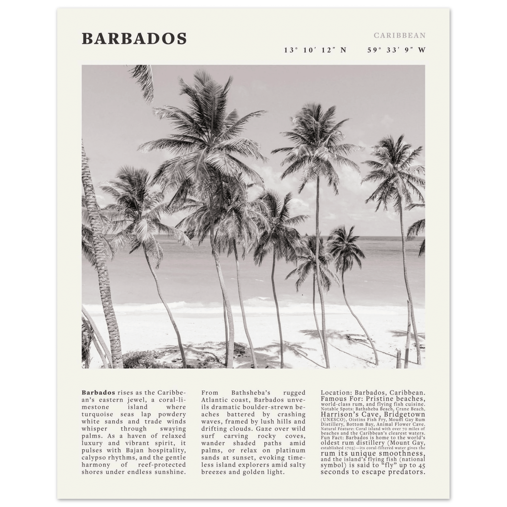 Barbados Poster Black and White – Vintage Caribbean Palm Beach Print (Digital & Printed Options) - Evergreen Posters