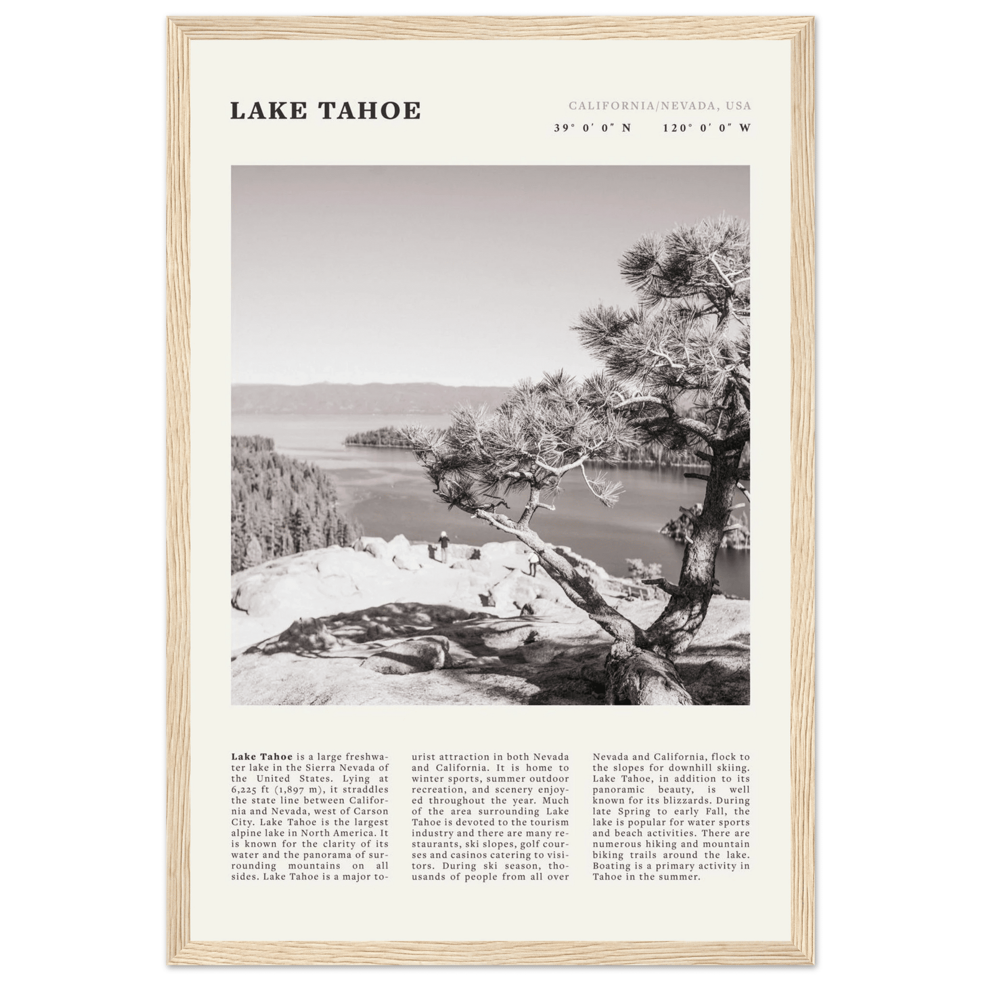 Lake Tahoe Poster | Black & White California Nevada Wall Art | Nature Travel Print Decor - Evergreen Posters