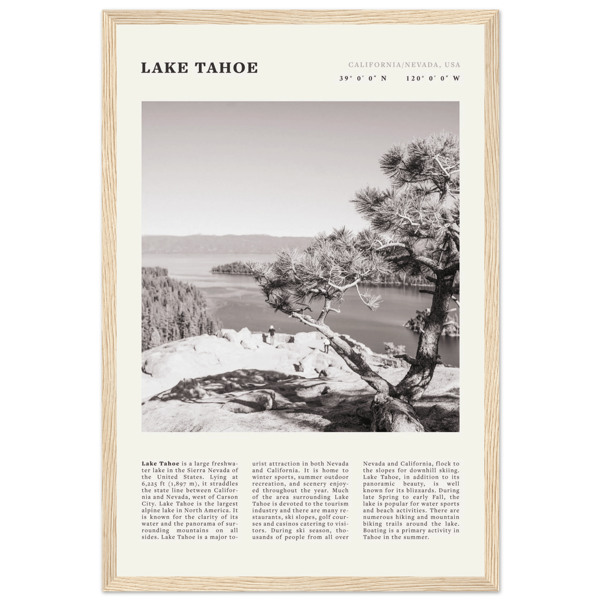 Lake Tahoe Poster | Black & White California Nevada Wall Art | Nature Travel Print Decor - Evergreen Posters