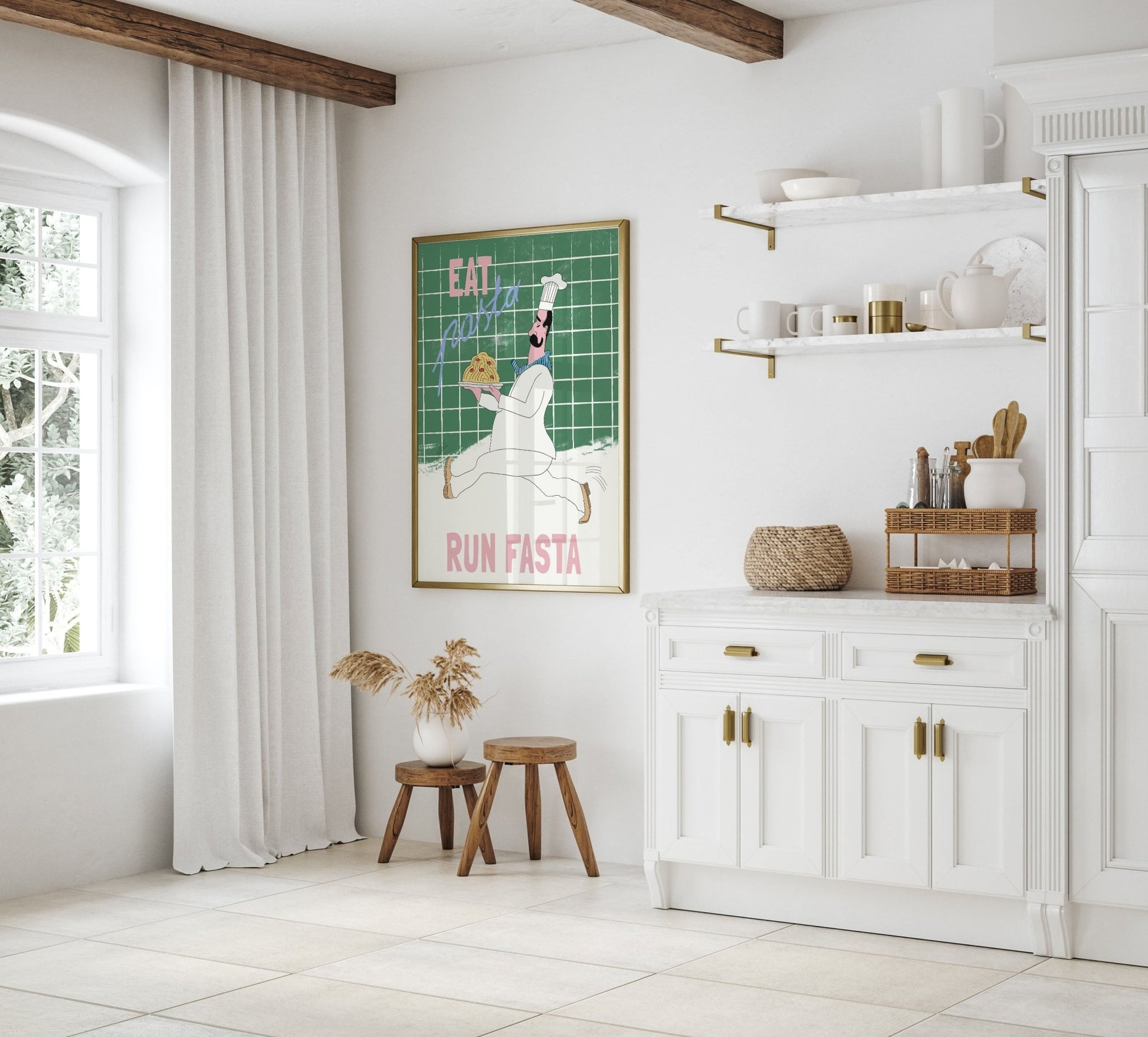 Eat Pasta Run Fasta Poster – Playful Kitchen Wall Art Print (Green Edition) - Evergreen Posters
