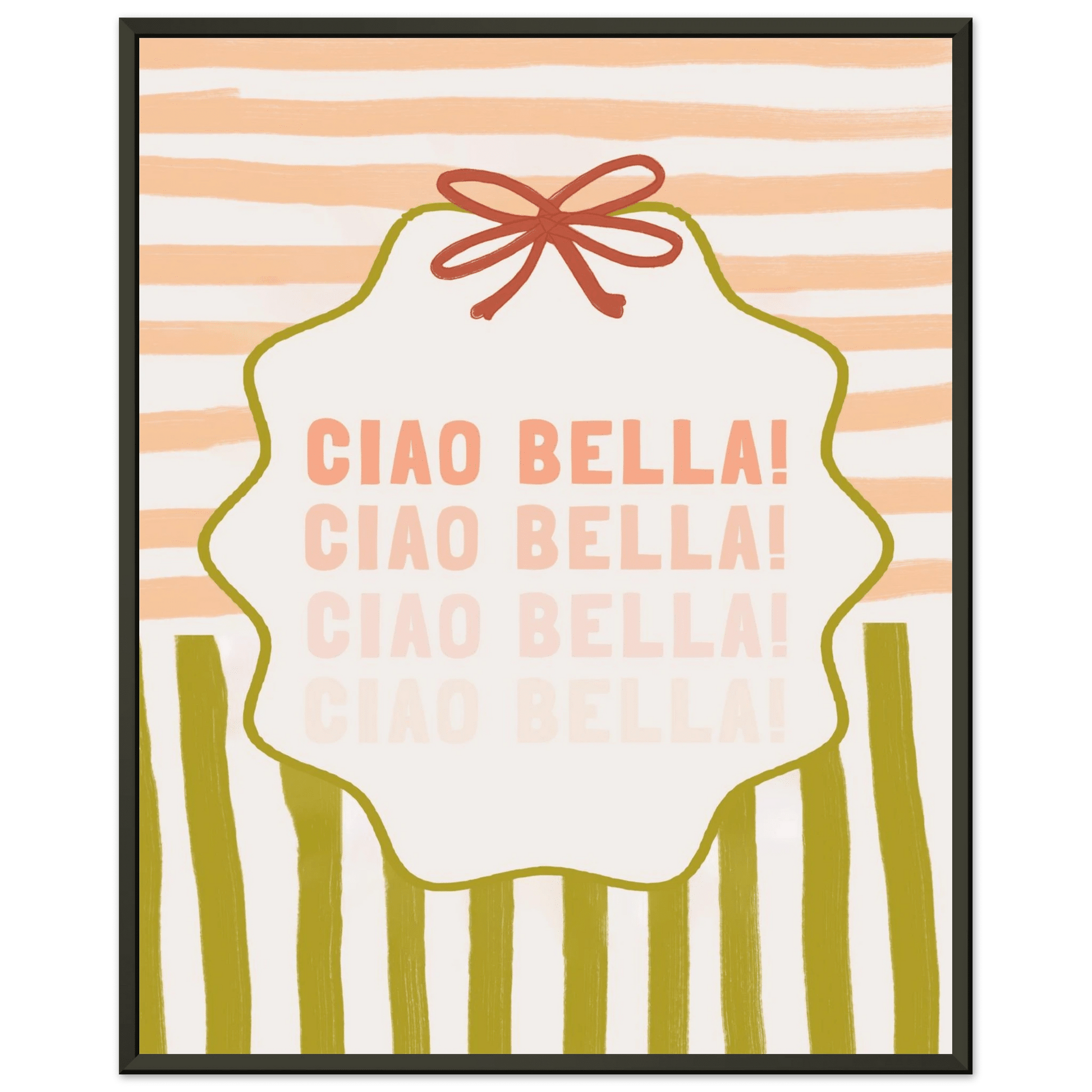 Ciao Bella Poster | Italian Typography Wall Art | Retro Stripe Bow Print | Cute Room Decor - Evergreen Posters