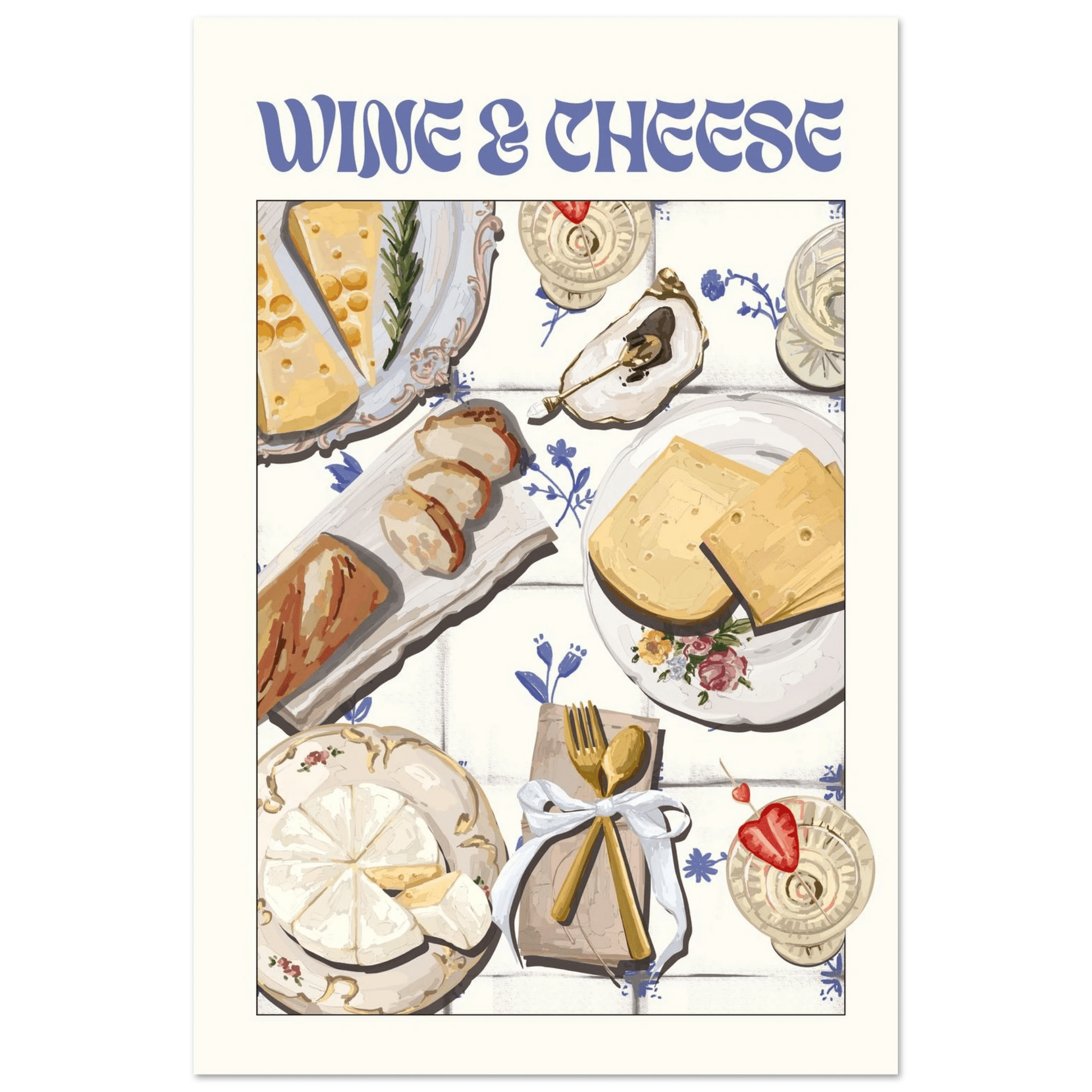 Wine & Cheese Poster – Elegant Kitchen & Dining Wall Art Print (Digital & Printed Options) - Evergreen Posters