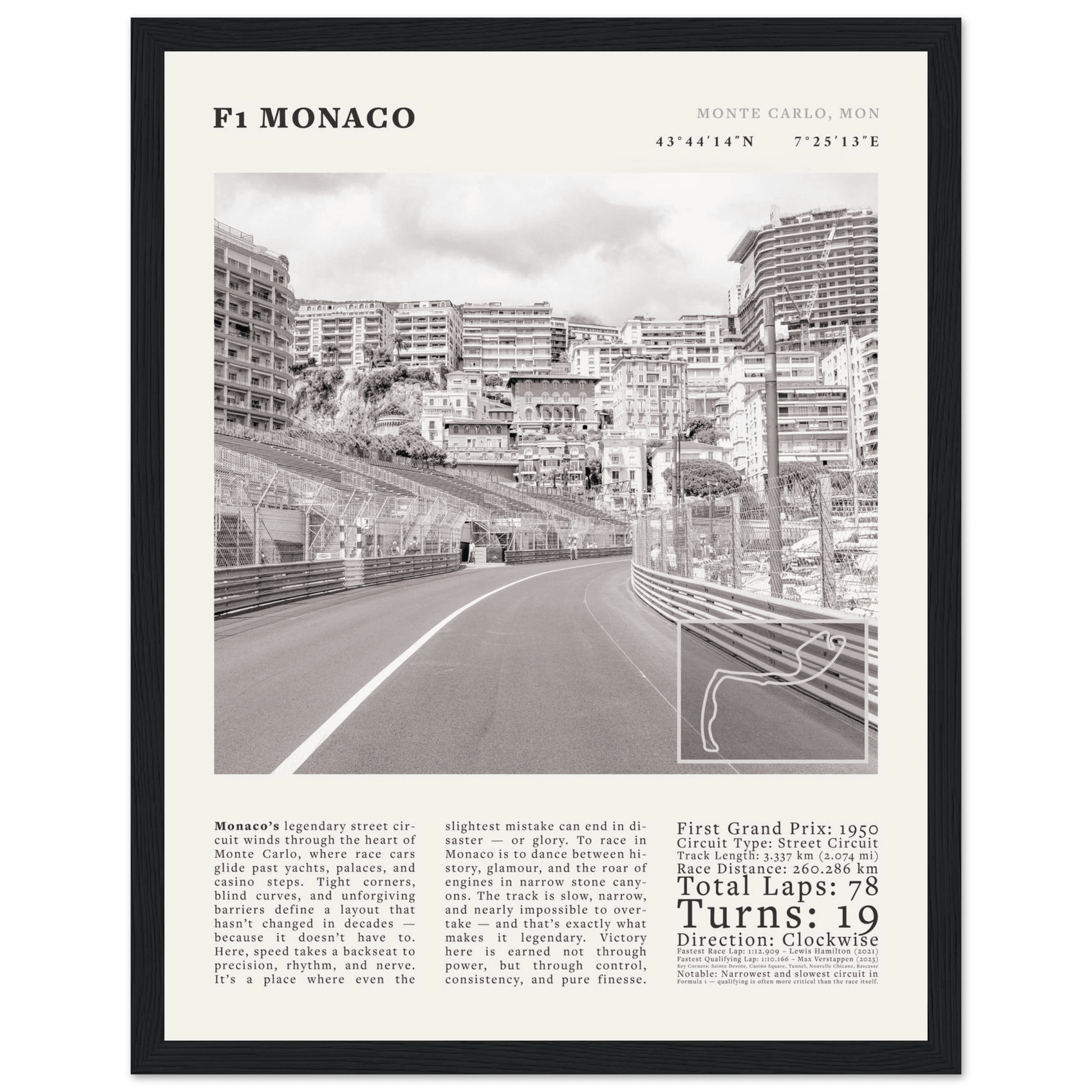 F1 Monaco Poster Black and White – Vintage Monte Carlo Street Circuit Print (Digital & Printed Options) - Evergreen Posters