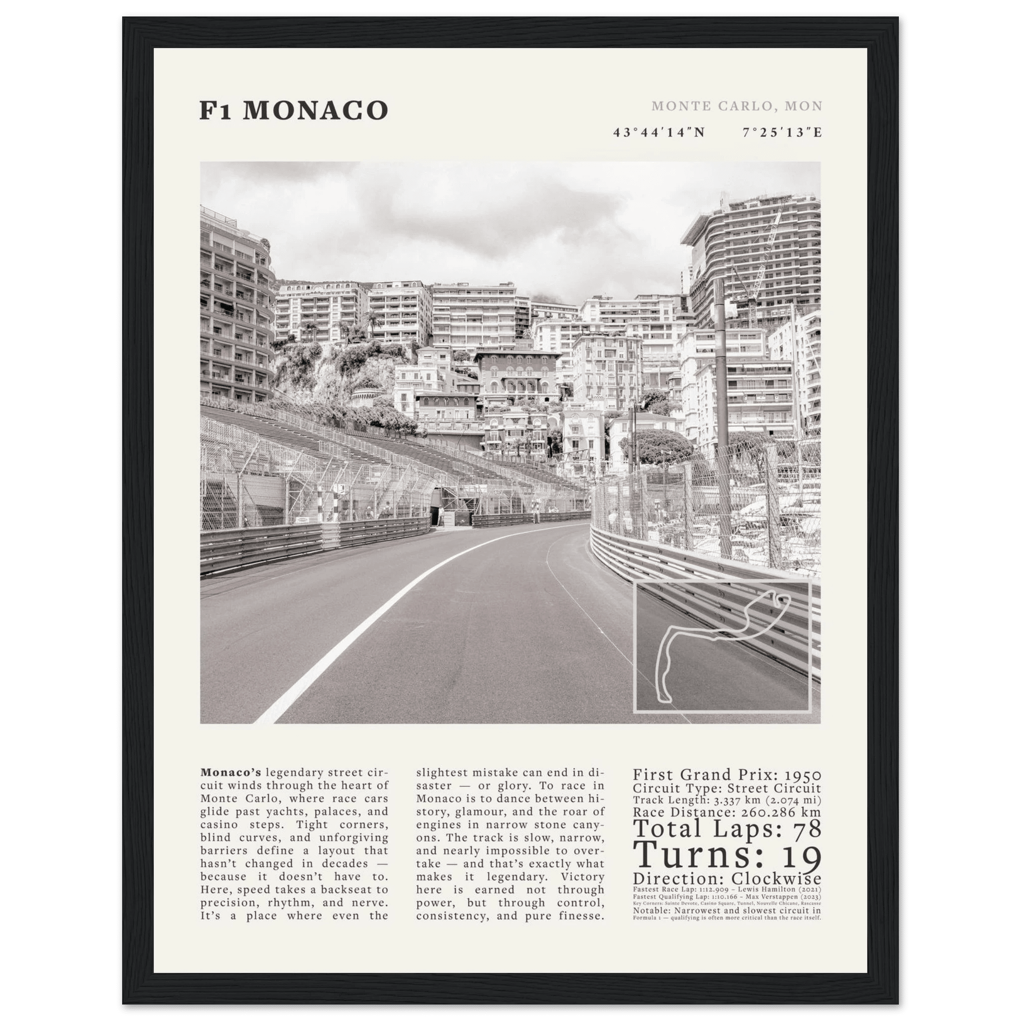 F1 Monaco Poster Black and White – Vintage Monte Carlo Street Circuit Print (Digital & Printed Options) - Evergreen Posters