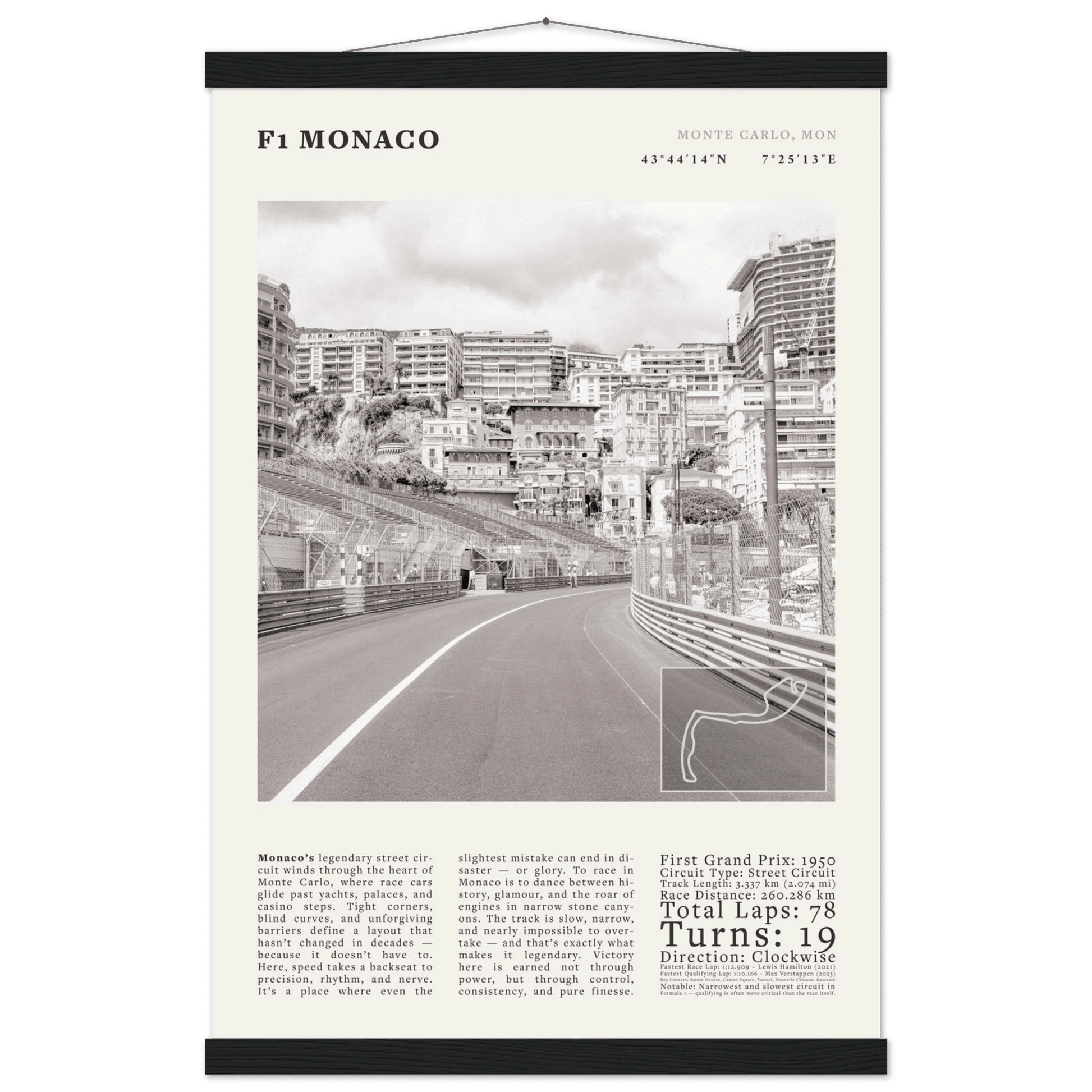 F1 Monaco Poster Black and White – Vintage Monte Carlo Street Circuit Print (Digital & Printed Options) - Evergreen Posters