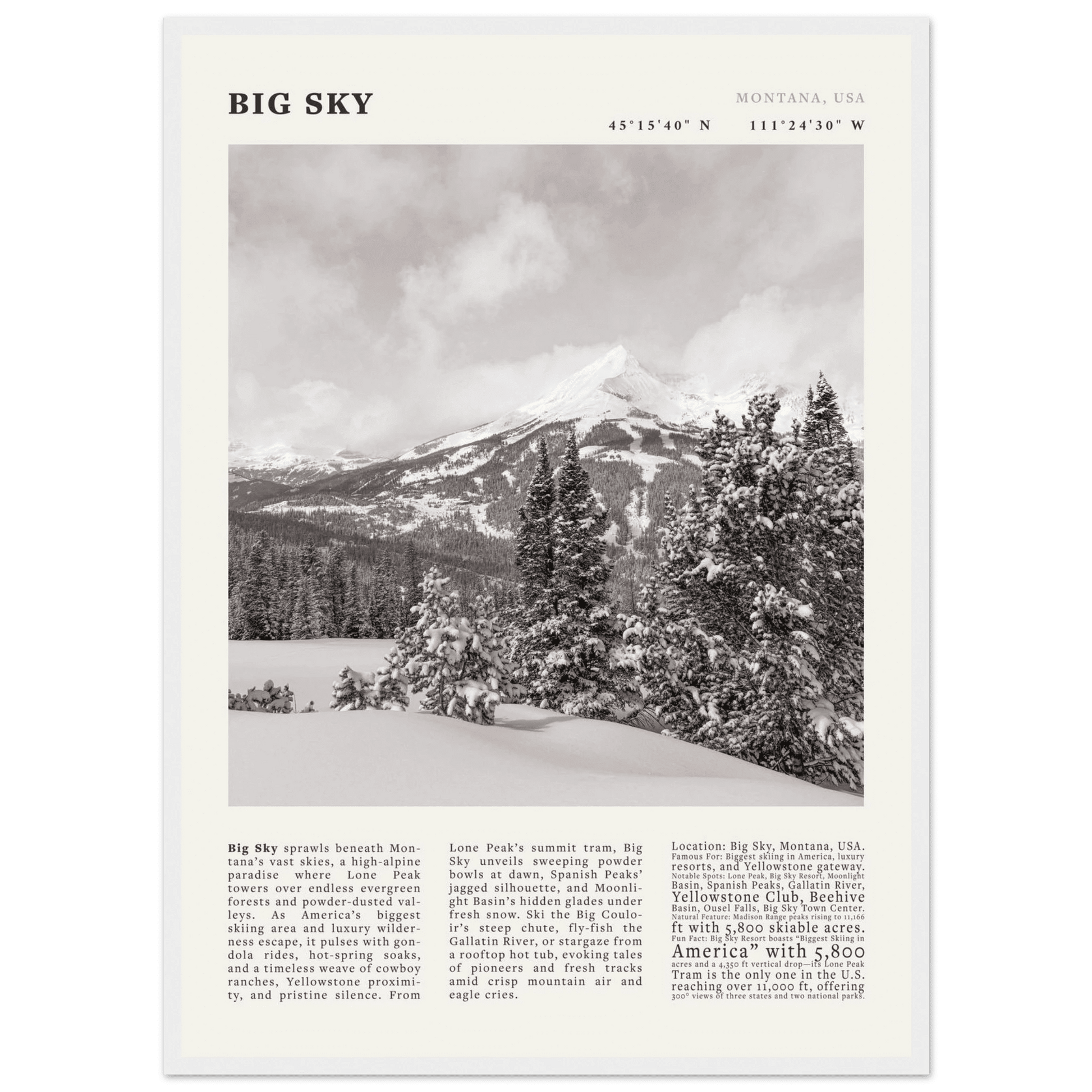 Big Sky Montana Poster Black and White – Vintage Lone Peak Ski Resort Print (Digital & Printed Options) - Evergreen Posters