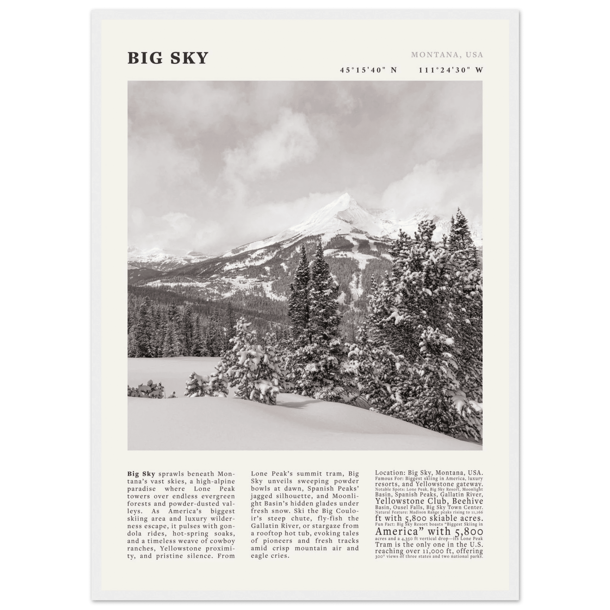 Big Sky Montana Poster Black and White – Vintage Lone Peak Ski Resort Print (Digital & Printed Options) - Evergreen Posters