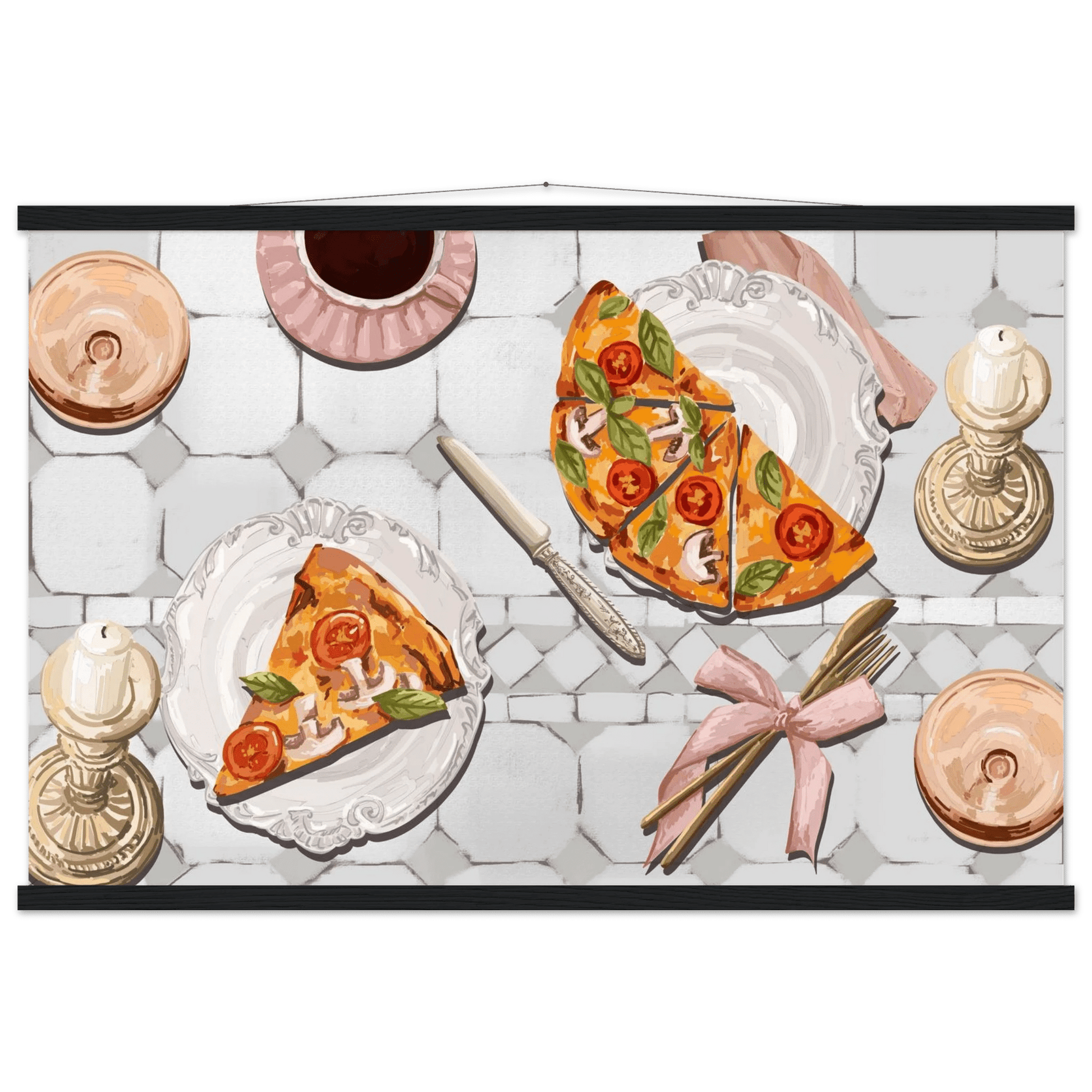 Pizza & Tea Kitchen Poster | Horizontal Food Wall Art | Italian Dining Room Print - Evergreen Posters