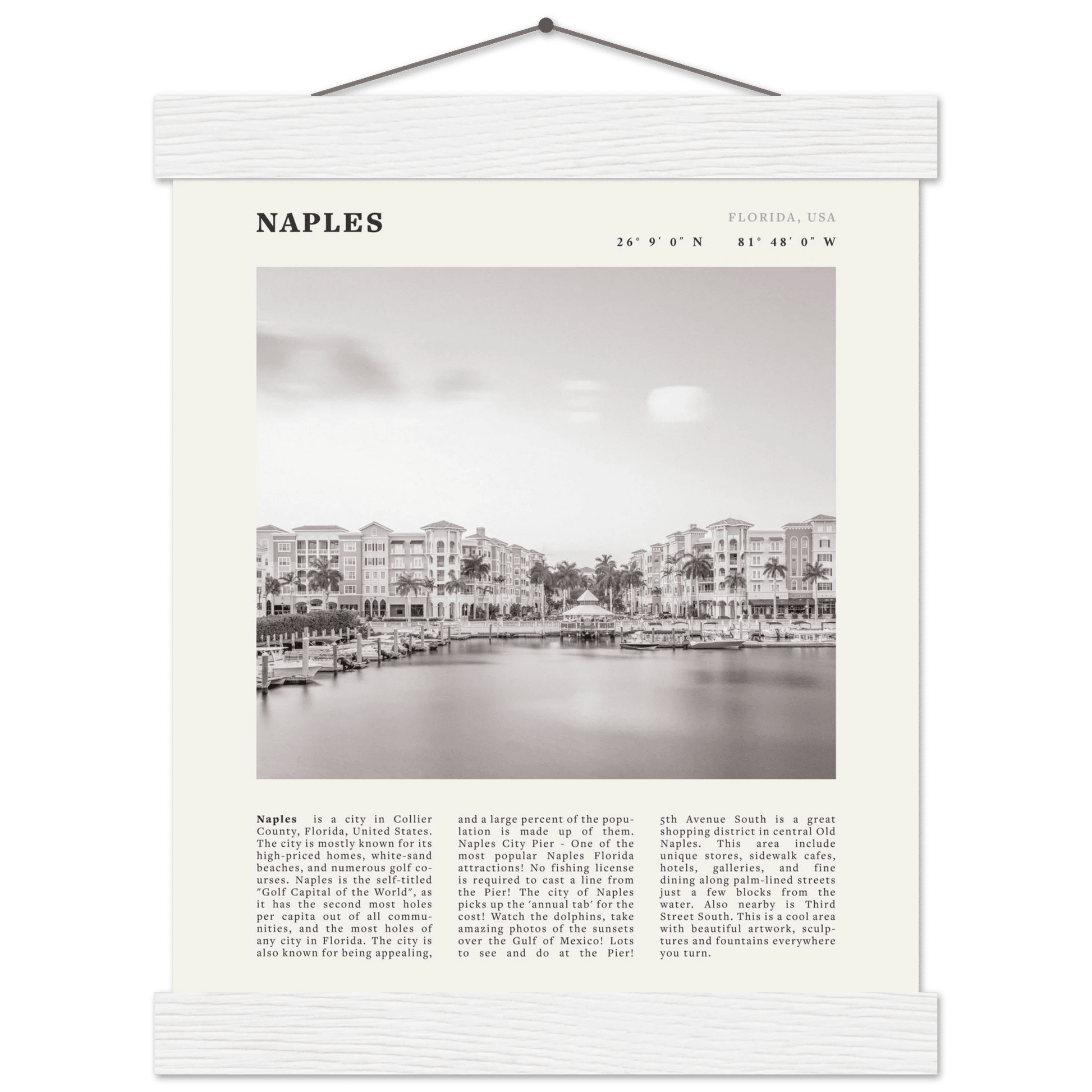 Naples Florida Poster | Black & White Gulf Coast Wall Art | FL Travel Print - Evergreen Posters
