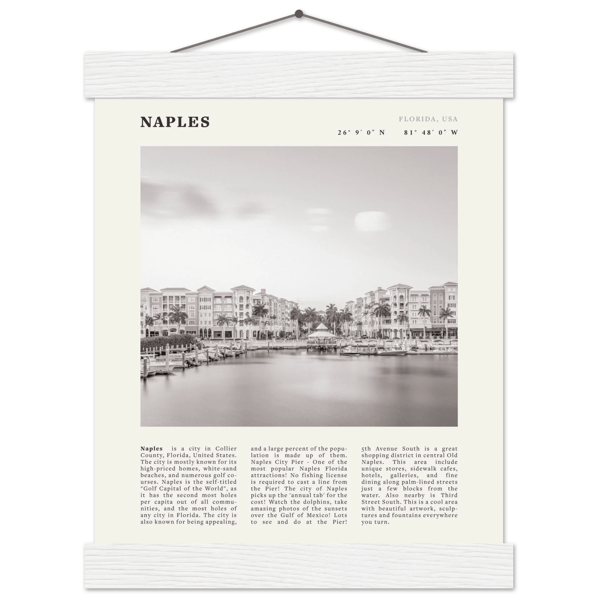 Naples Florida Poster | Black & White Gulf Coast Wall Art | FL Travel Print - Evergreen Posters