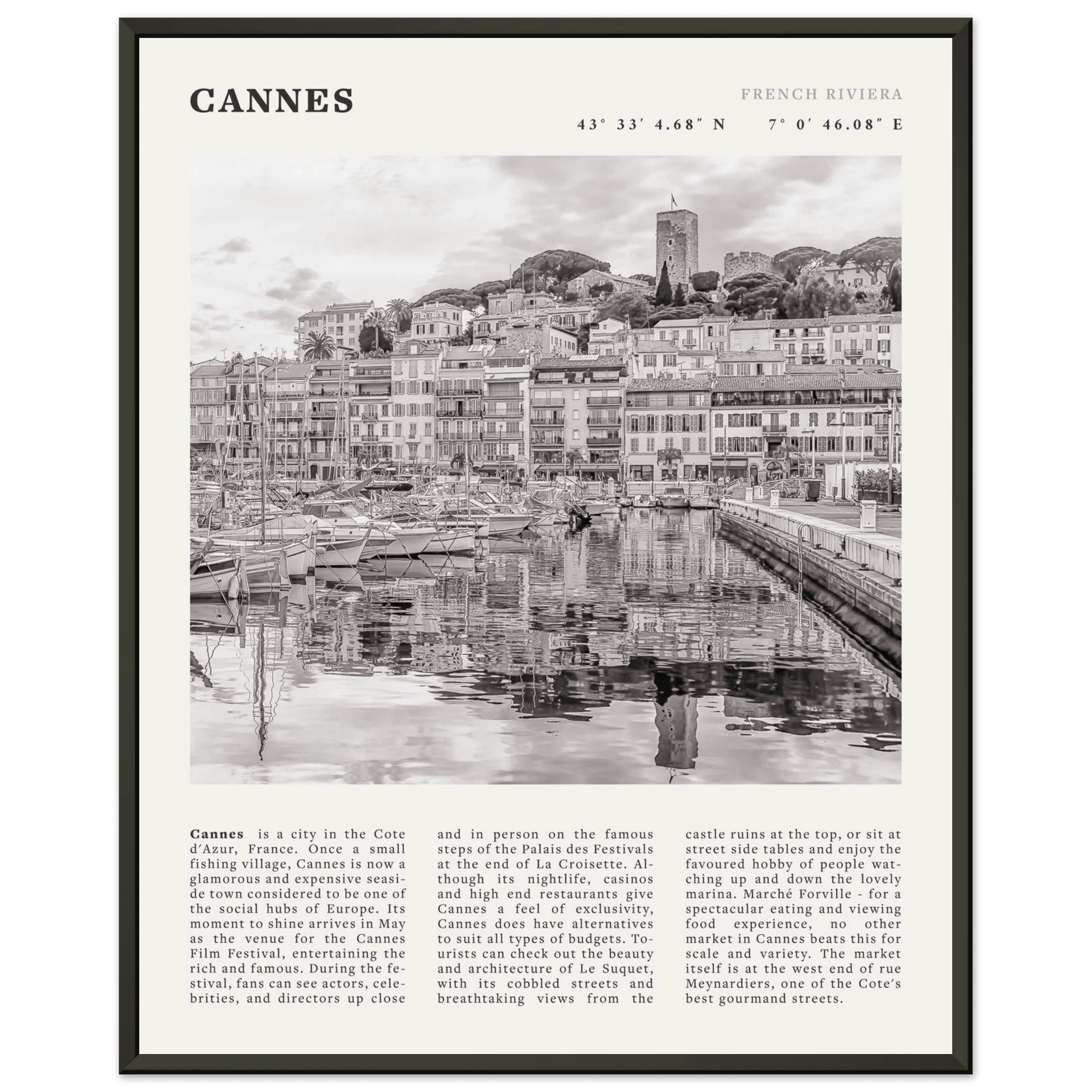 Cannes Poster | Black & White French Riviera Wall Art | France Travel Print - Evergreen Posters
