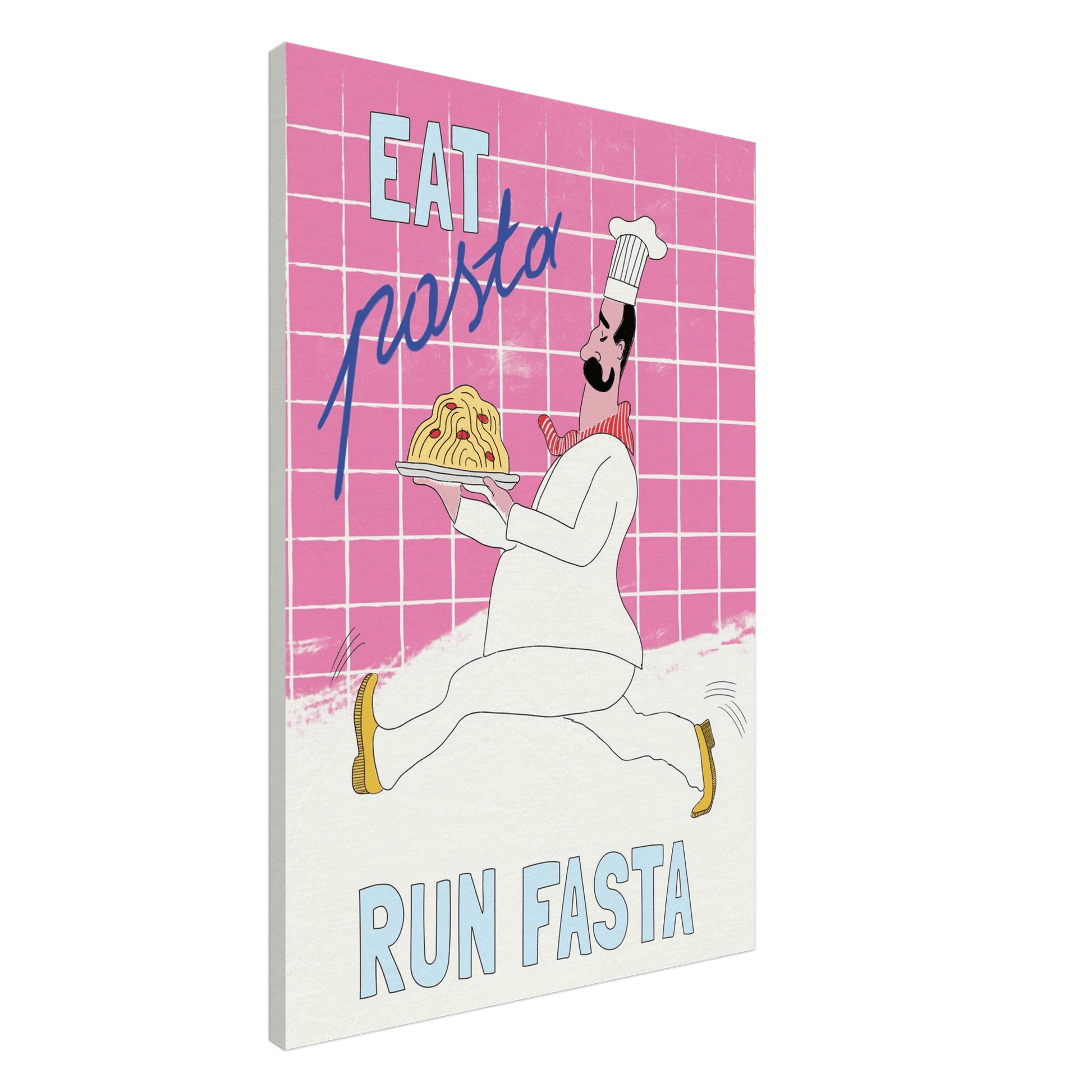 Eat Pasta Run Fasta Poster – Playful Kitchen Wall Art Print (Pink Edition) - Evergreen Posters