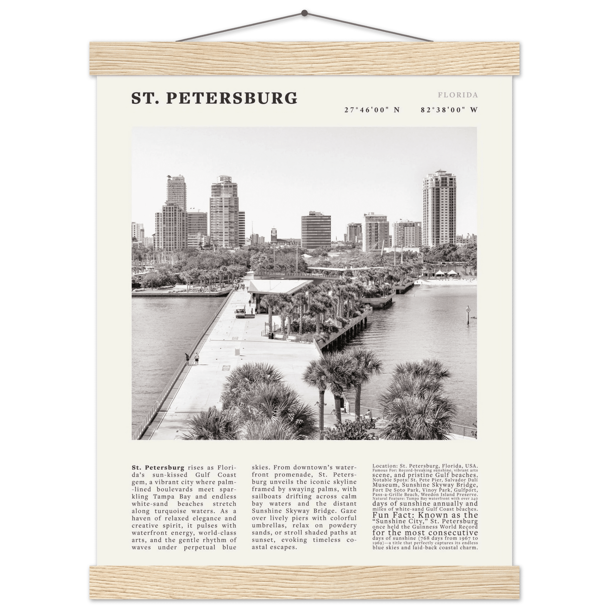 St. Petersburg Florida Poster Black and White – Vintage St Pete Skyline Print (Digital & Printed Options) - Evergreen Posters