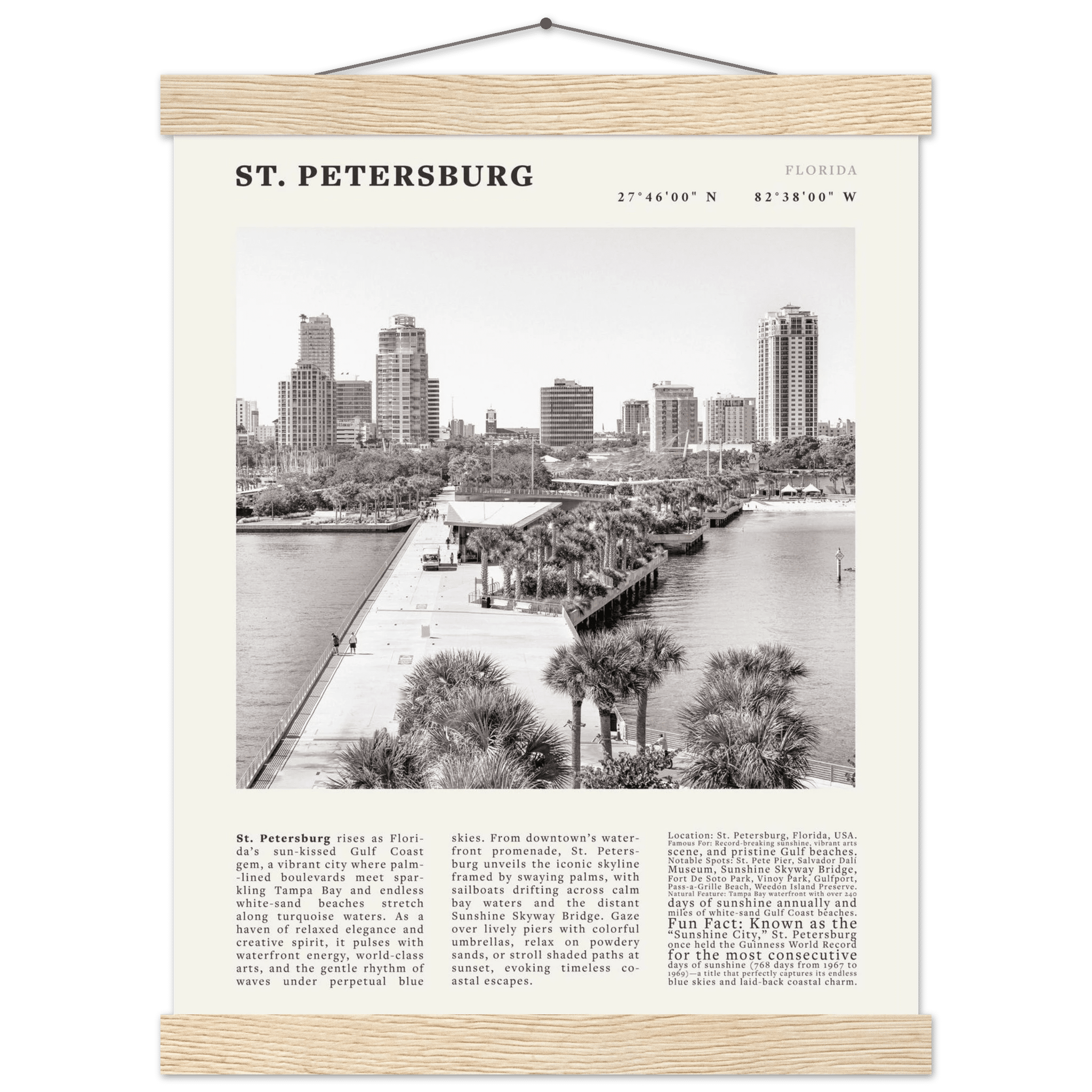 St. Petersburg Florida Poster Black and White – Vintage St Pete Skyline Print (Digital & Printed Options) - Evergreen Posters
