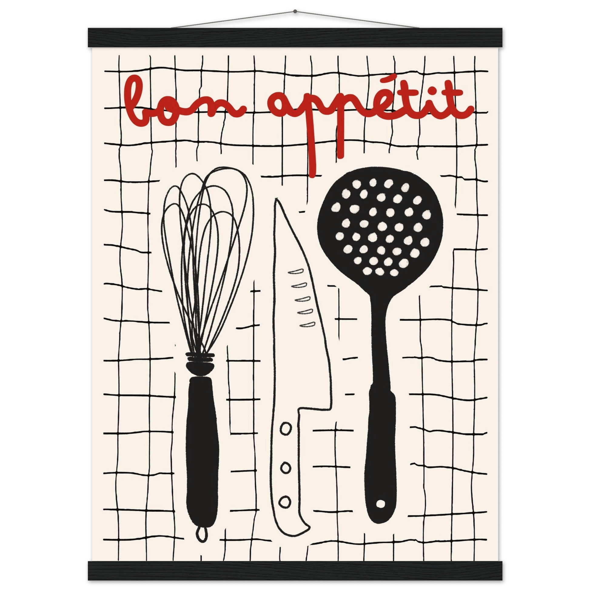 Bon Appétit French Kitchen Print | Bold Black Red Wall Art Poster - Evergreen Posters