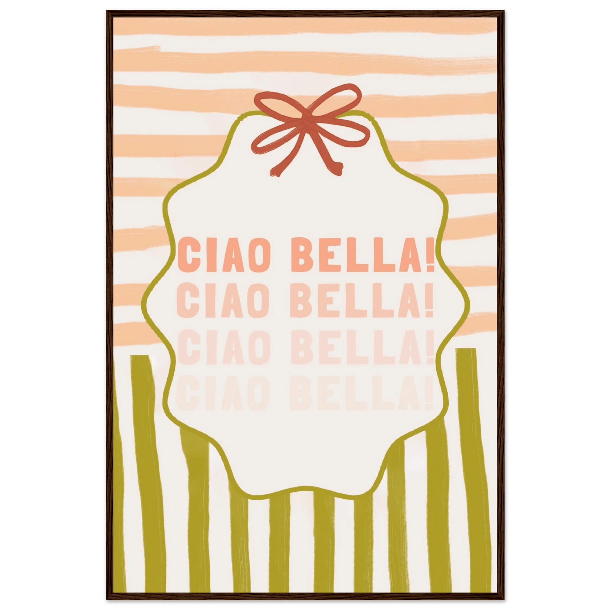 Ciao Bella Poster | Italian Typography Wall Art | Retro Stripe Bow Print | Cute Room Decor - Evergreen Posters