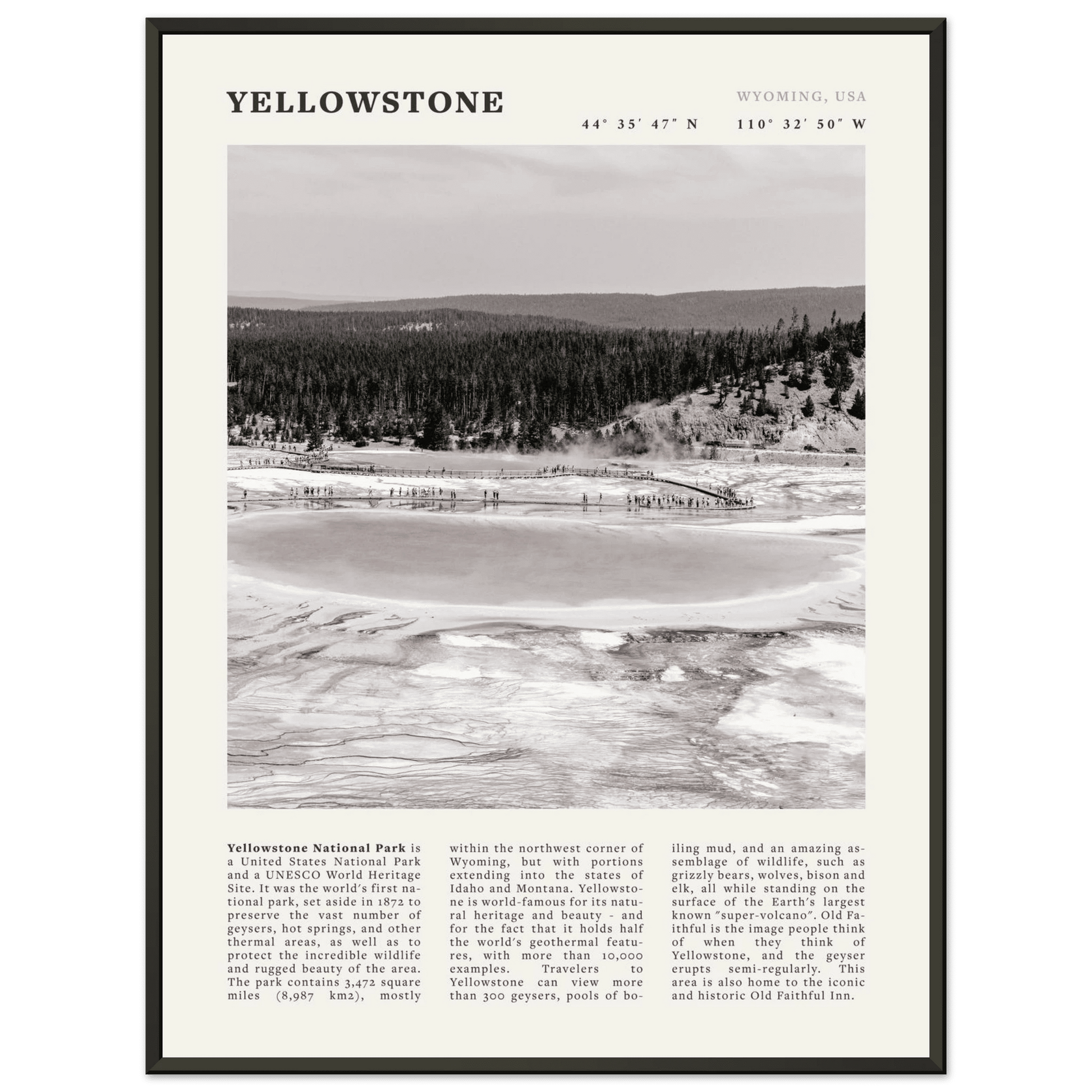 Yellowstone Poster | Black & White Grand Prismatic Spring Wall Art | WY Print - Evergreen Posters