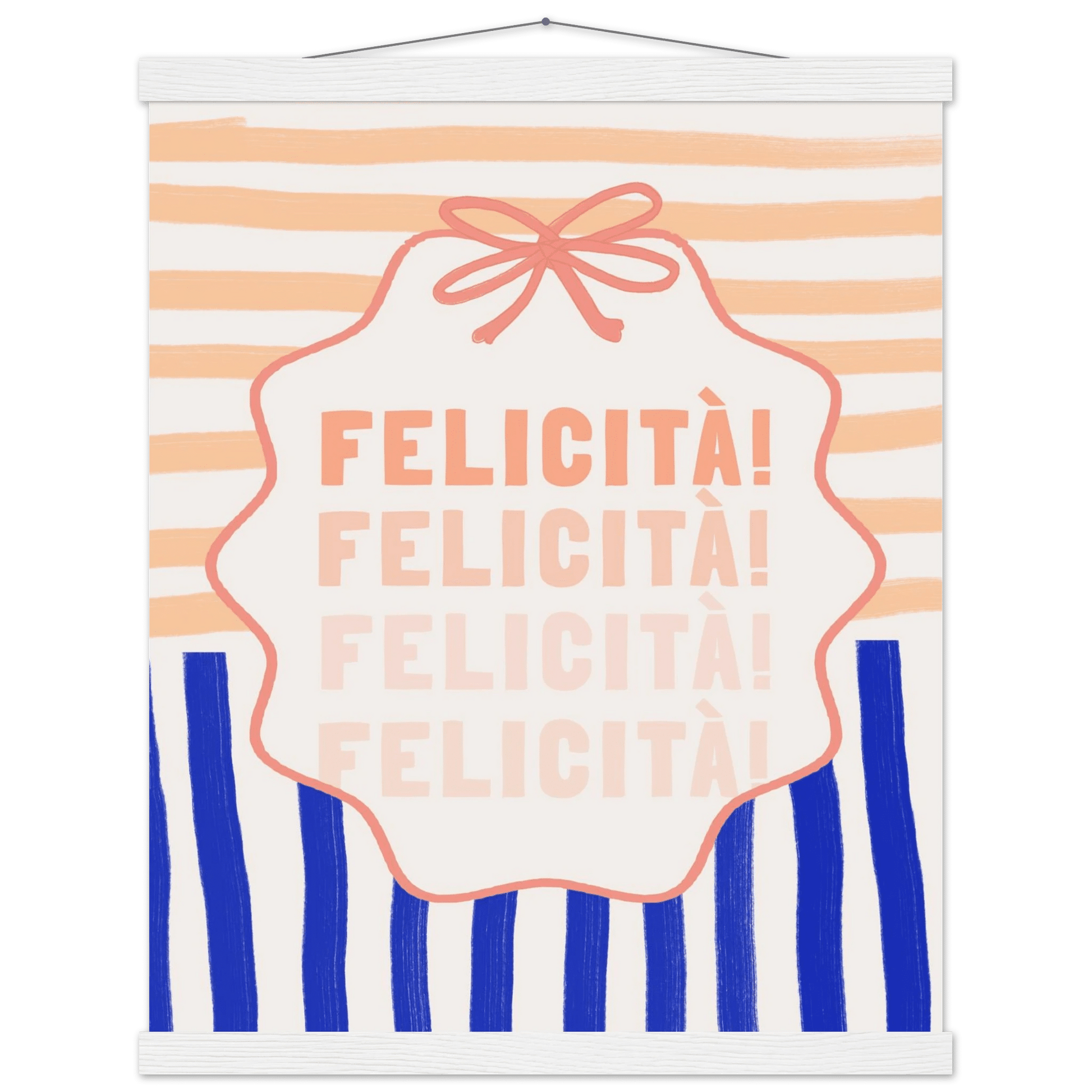 Felicità Italian Happiness Quote Print | Coquette Stripe Wall Art - Evergreen Posters