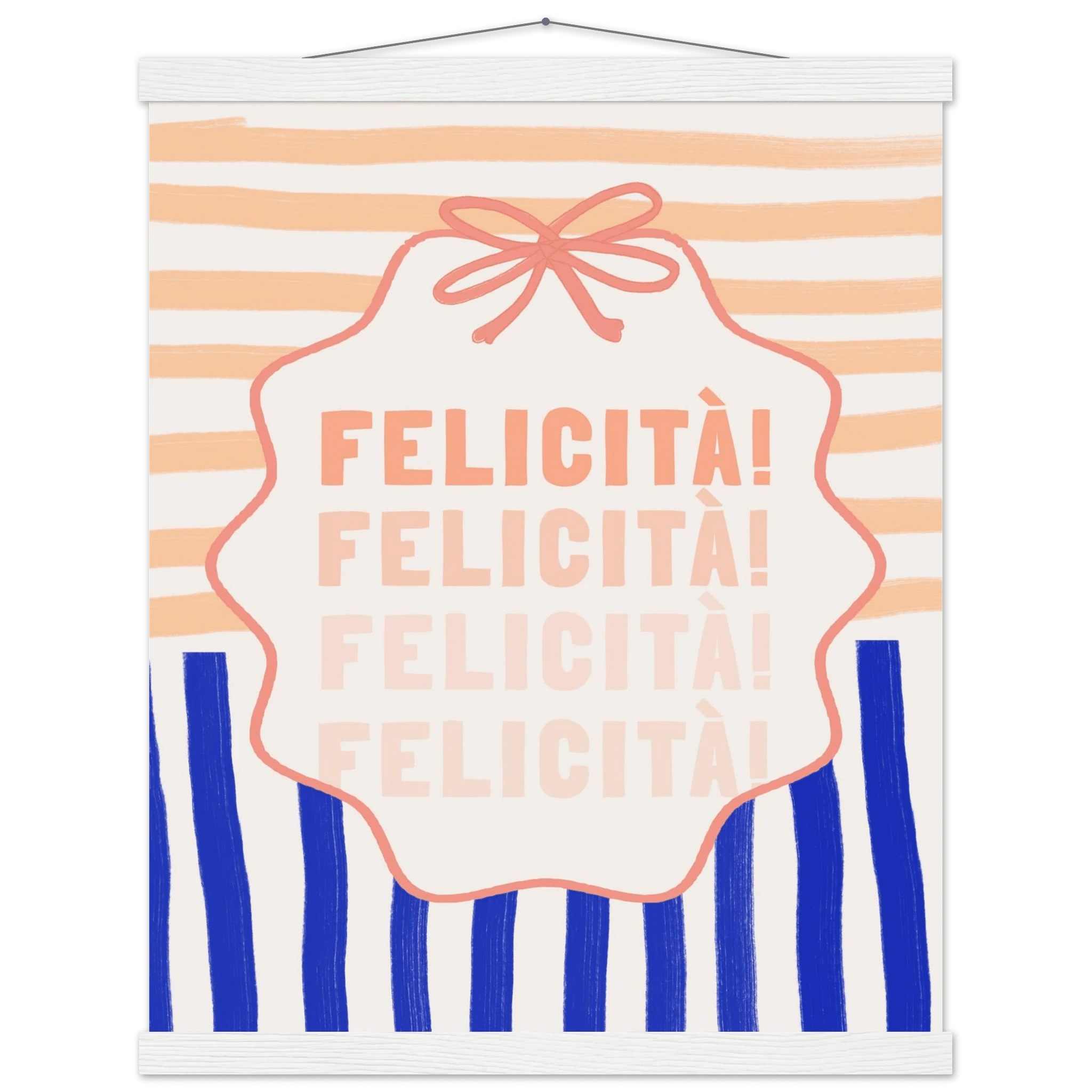 Felicità Italian Happiness Quote Print | Coquette Stripe Wall Art - Evergreen Posters