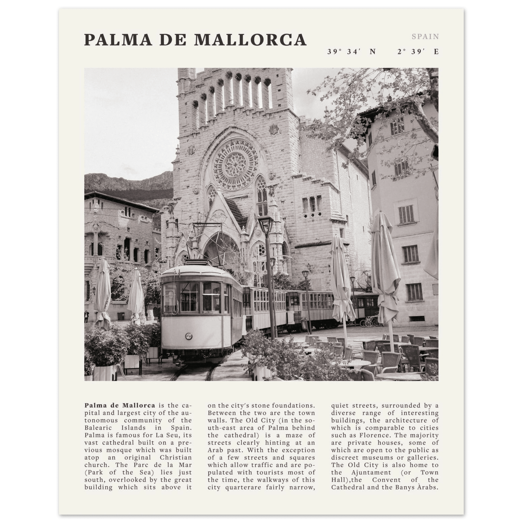Palma de Mallorca Poster | Black & White Spain Wall Art | Travel Print | Mediterranean Decor - Evergreen Posters